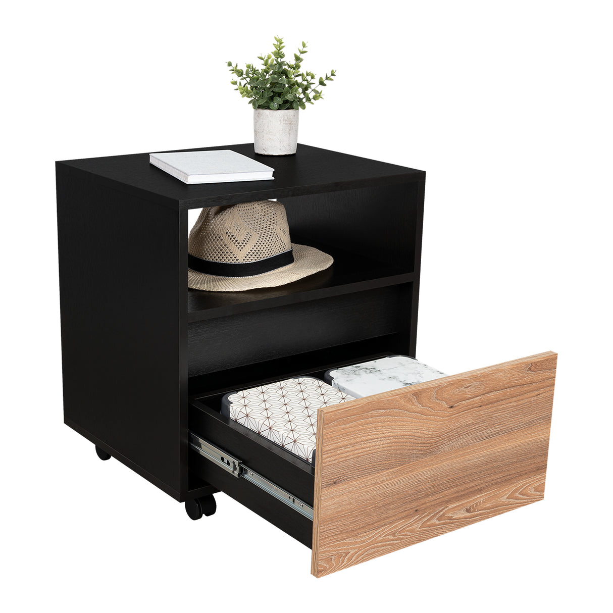 Mesa de Noche Austin Wengue 48x52cm con Un Cajón - Mesas de Noche | Bylmo