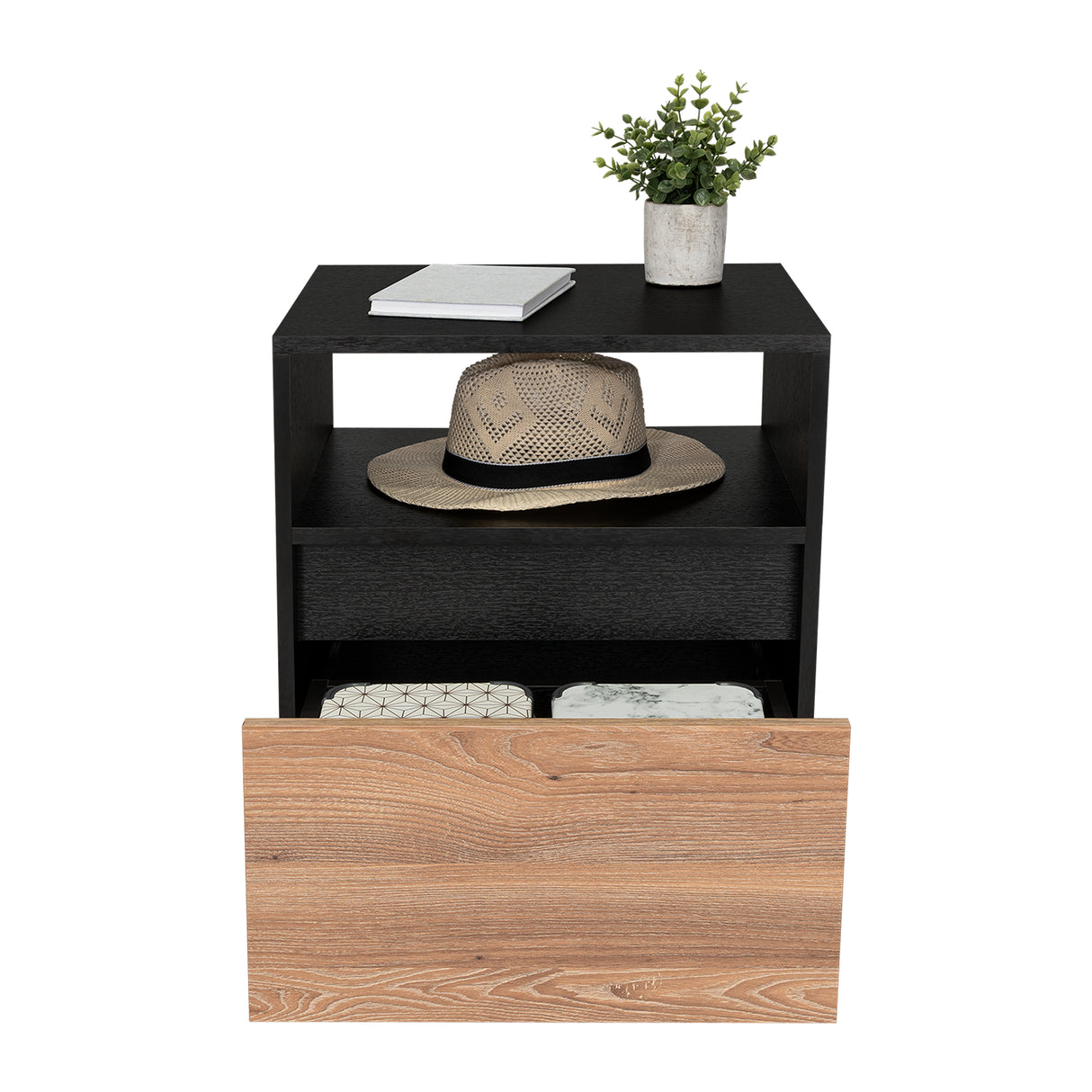 Mesa de Noche Austin Wengue 48x52cm con Un Cajón - Mesas de Noche | Bylmo