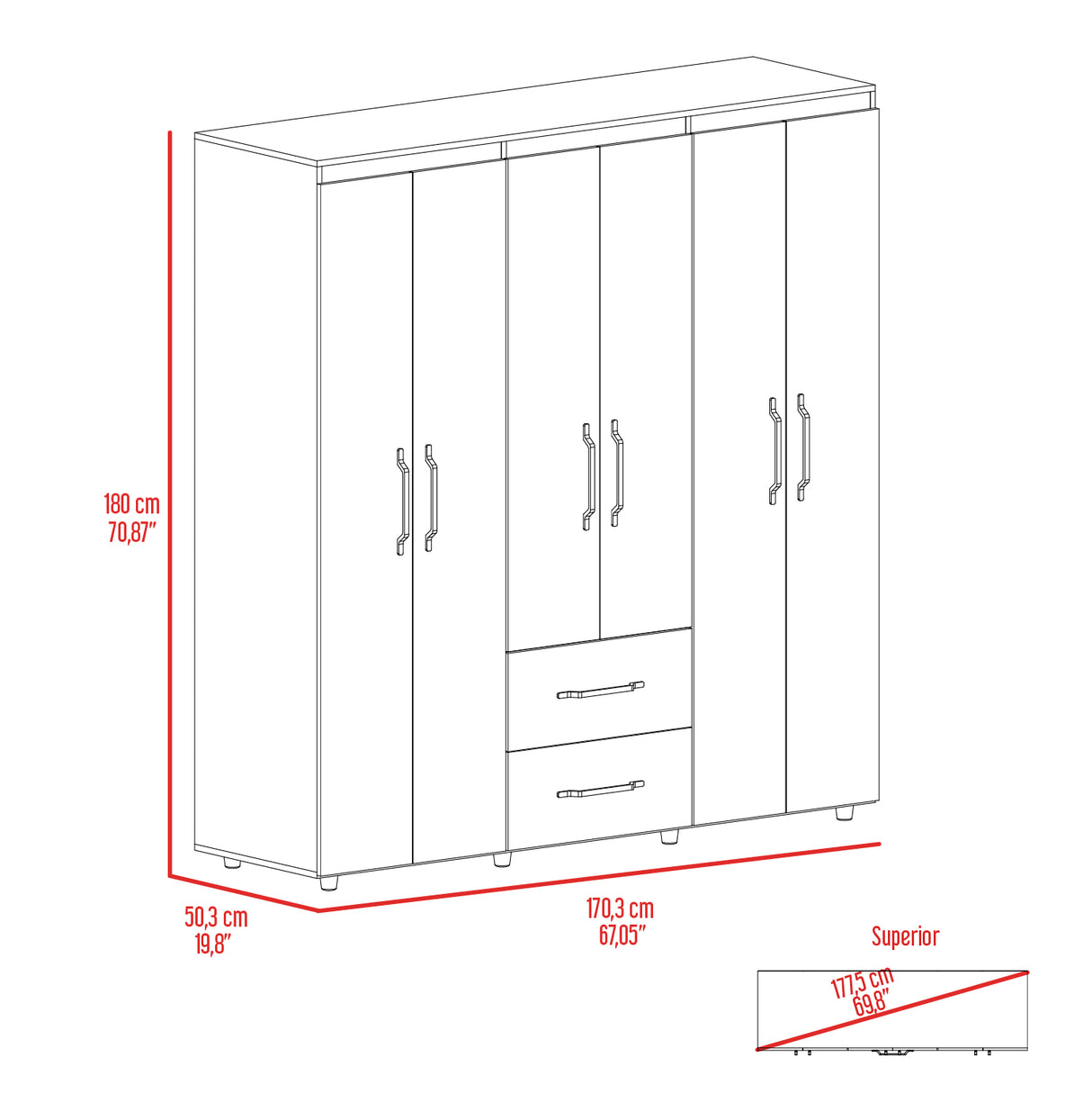 Closet Bariloche Wengue 170.3x180cm con Dos Cajones - Closets | Bylmo