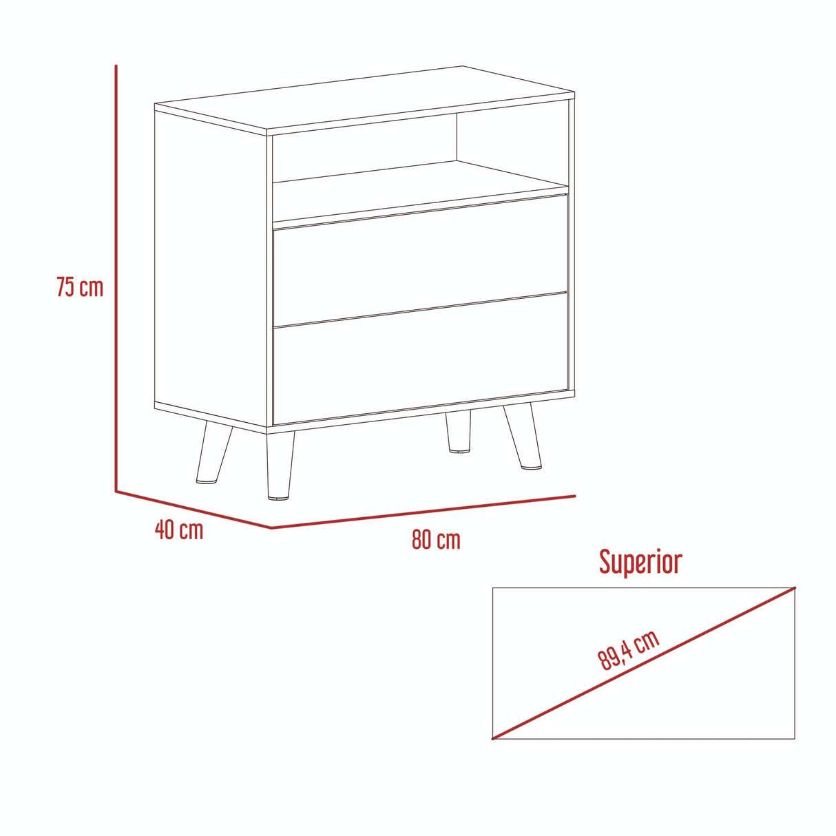 Cajonera Funes Taupe 80x80cm con Dos Cajones - Cajoneras y Comodas | Bylmo
