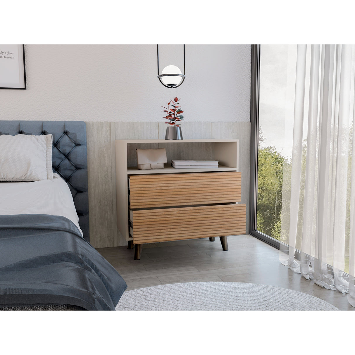 Cajonera Funes Taupe 80x80cm con Dos Cajones - Cajoneras y Comodas | Bylmo