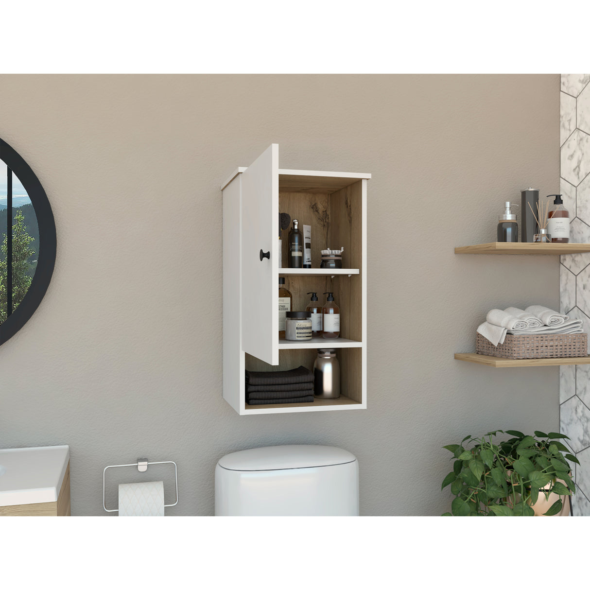 Gabinete de Baño Bi Color Blanco 41.2x72.6cm Flotante con Una Puerta y Entrepaños - Gabinetes de Baño | Bylmo