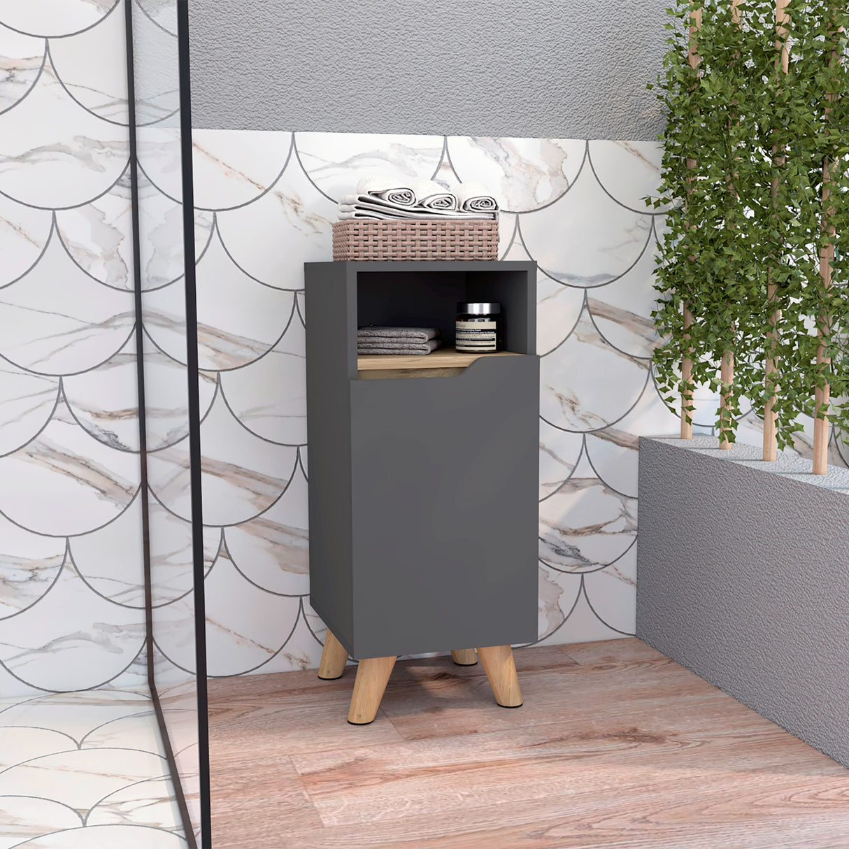 Mueble para Baño Laurent 30x72cm Plomo con Patas y Entrepaños - Muebles para Baño | Bylmo