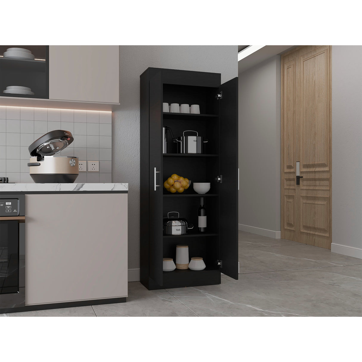 Alacena Nepal Wengue 60x169.9 cm con Dos Puertas - Alacenas y Muebles Microondas | Bylmo