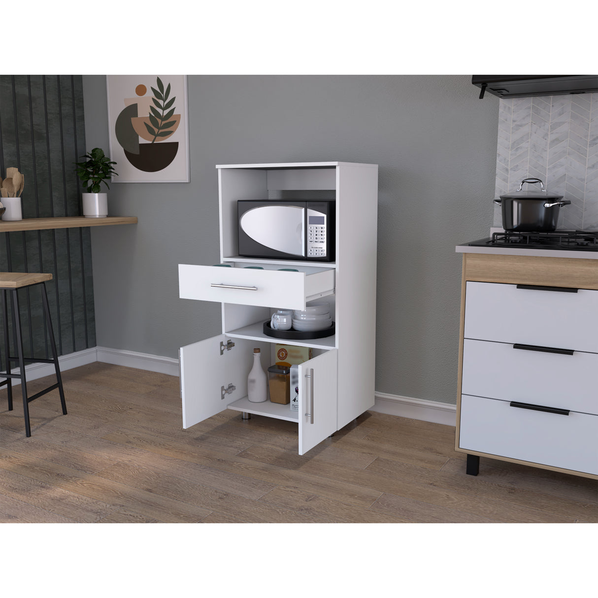 Mueble Microondas Worland Blanco 2 Puertas 62x122cm con Un Cajón - Alacenas y Muebles Microondas | Bylmo