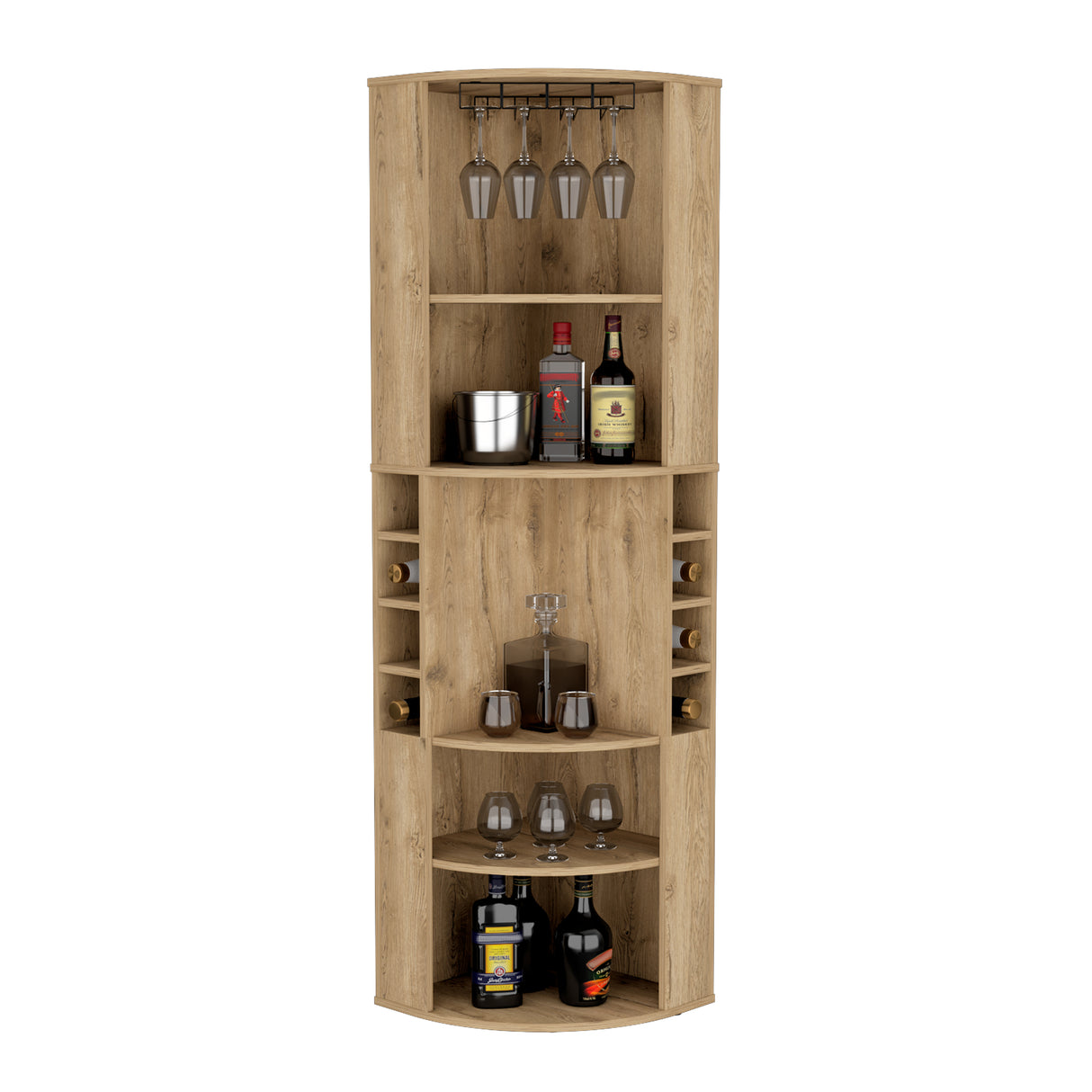 Bar Esquinero Oban Macadamia 47.1x180cm con Portacopasy Portabotellas - Bares | Bylmo