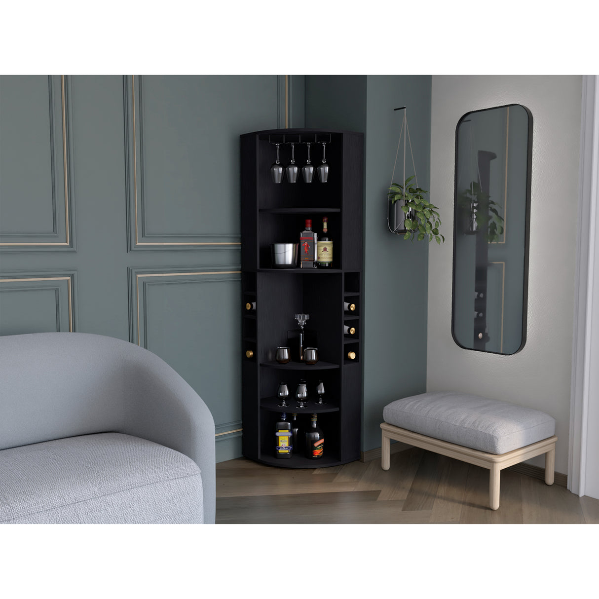 Bar Esquinero Oban Wengue 47.1x180cm con Portacopasy Portabotellas - BARES | Bylmo