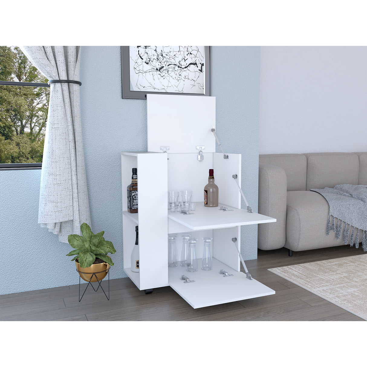 Bar Carro Glasgow Blanco 65.5x82cm con Ruedas - Bares | Bylmo