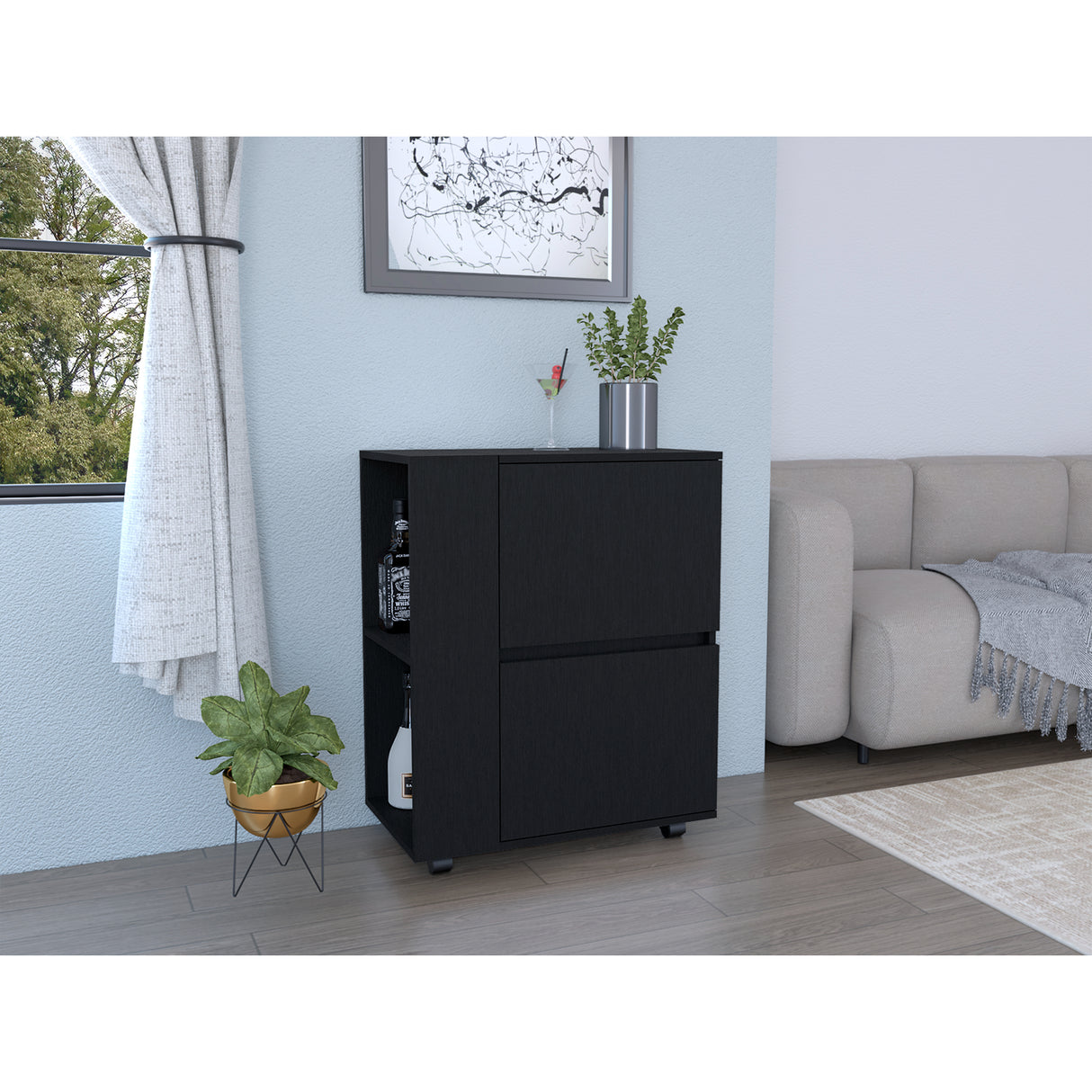 Bar Carro Glasgow Wengue 65.5x82cm con Ruedas - Bares | Bylmo