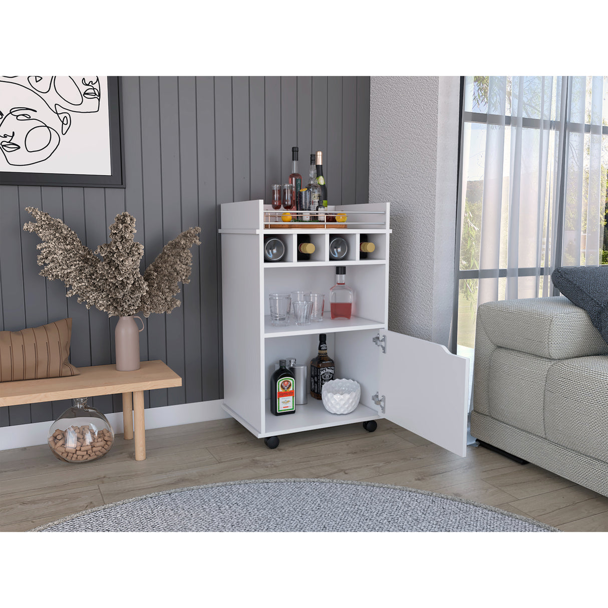 Bar Carro Phoenix Blanco 55x88.9cm con Ruedas - Bares | Bylmo