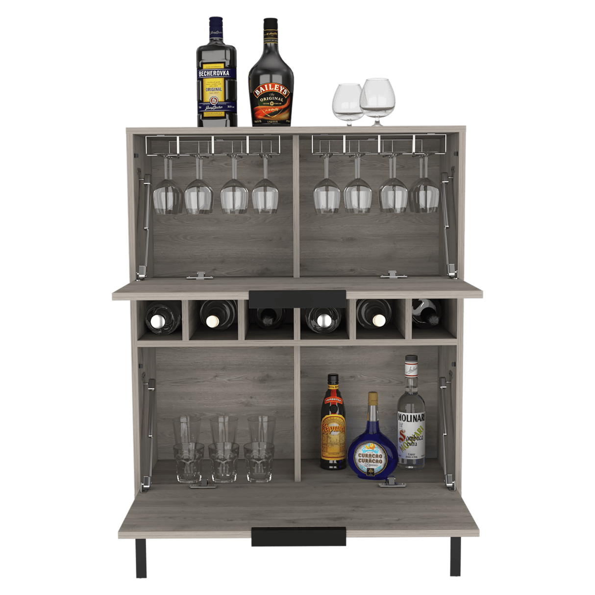 Bar Lyrata Ceniza 80x110cm con Portacopas y Portabotellas - Bares | Bylmo