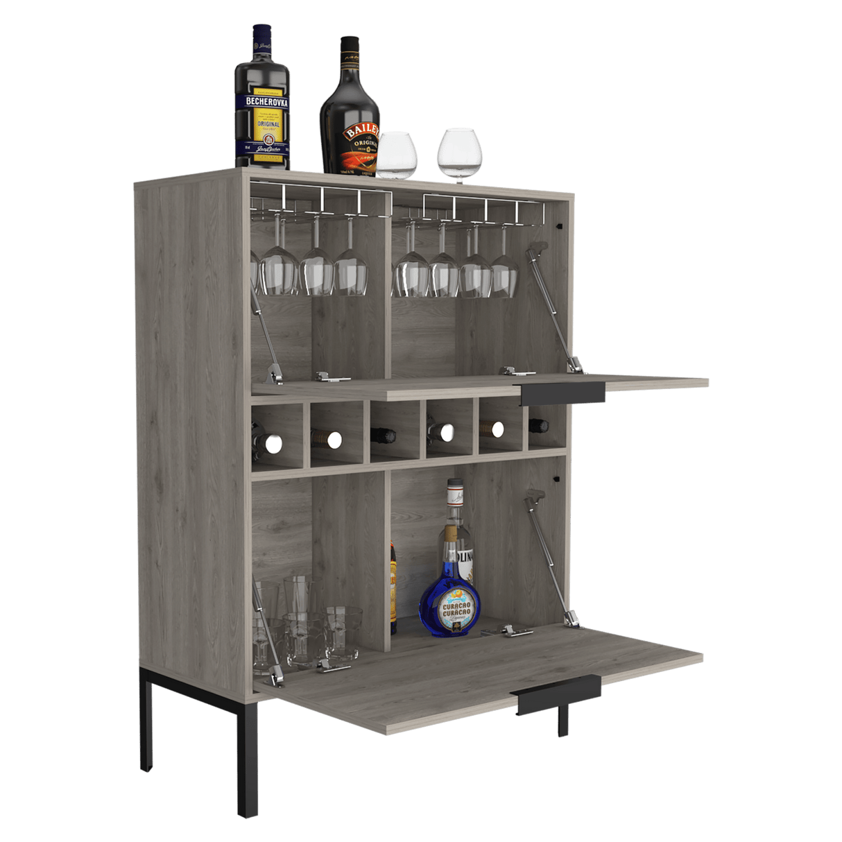 Bar Lyrata Ceniza 80x110cm con Portacopas y Portabotellas - Bares | Bylmo