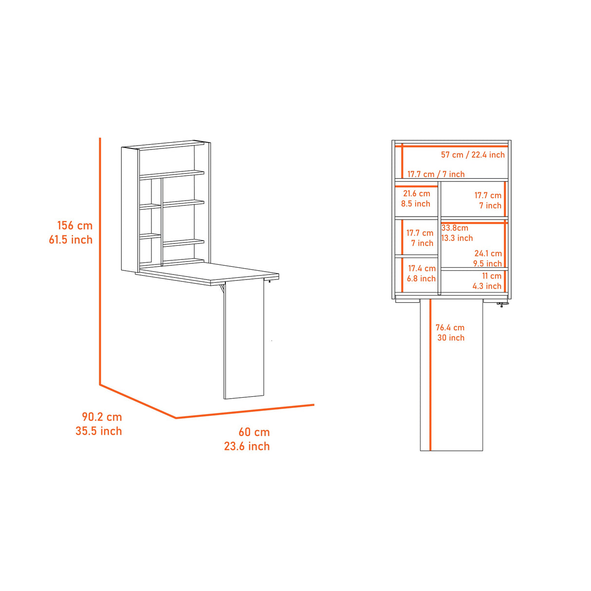 Barra de Cocina Empotrable Vatta Ceniza 60x80cm Plegable con Entrepaños - Barras y Muebles Auxiliares | Bylmo