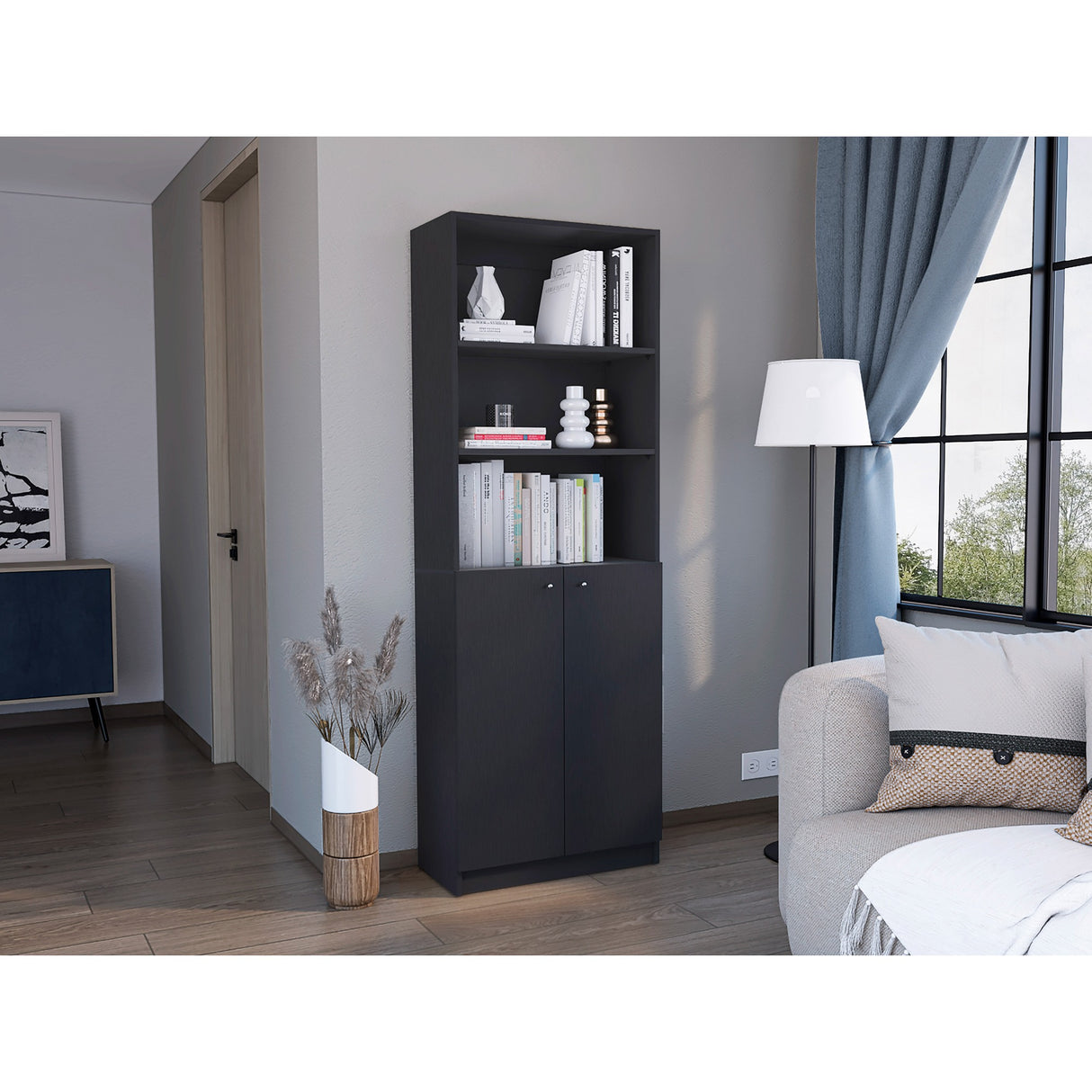 Estantería Home Wengue 62.8x180.6cm con Puertas y Cuatro Entrepaños - Bibliotecas y Estanterías | Bylmo