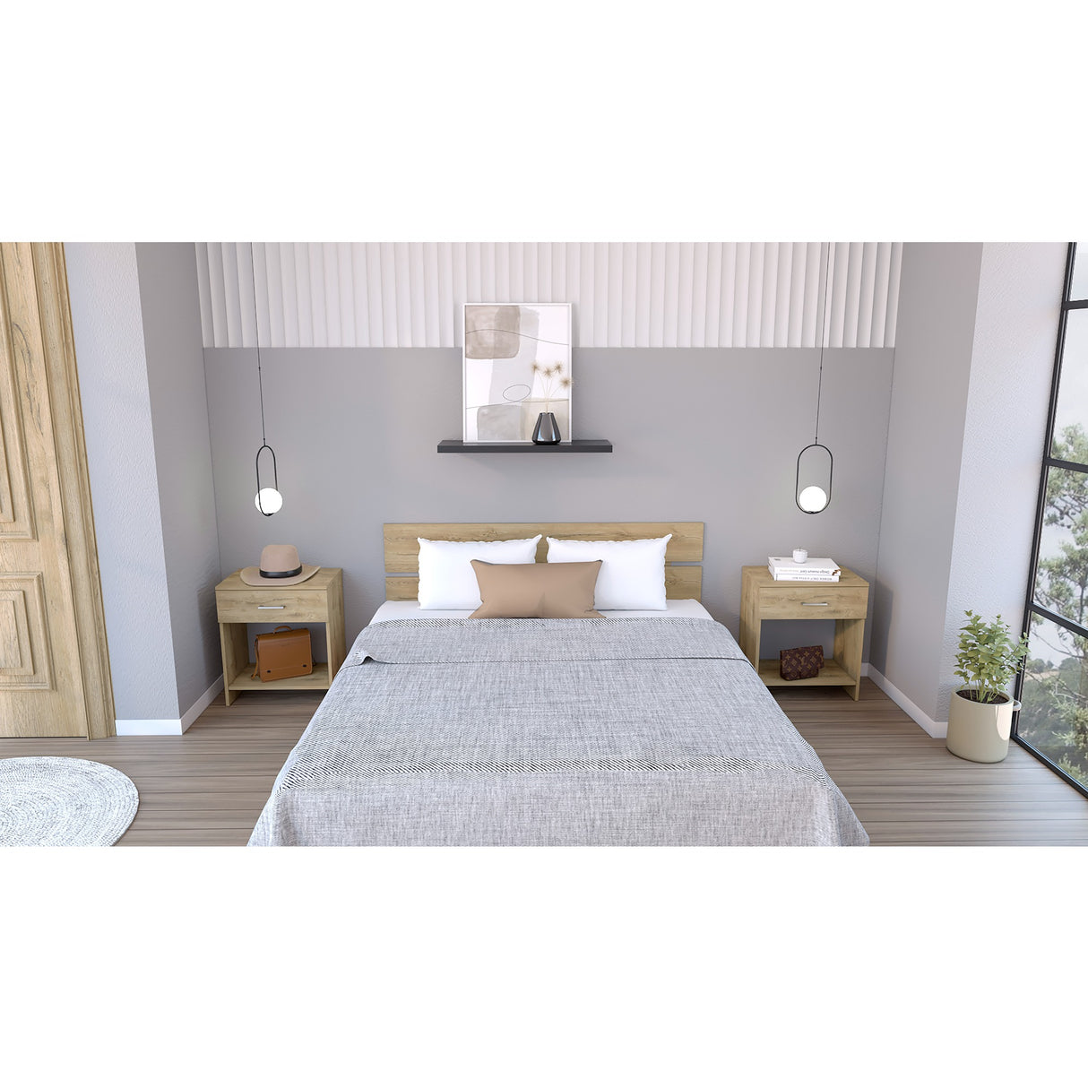 Combo Cabecero Provenza Macadamia 155x80cm con Dos Mesas de Noche - Cabeceros | Bylmo