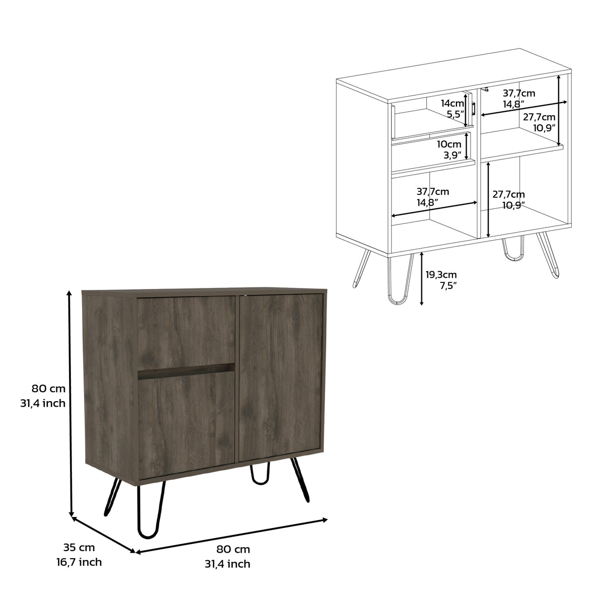Aparador Zeta Bellota 80x80cm con Tres Cajones y Patas - Cajoneras y Comodas | Bylmo