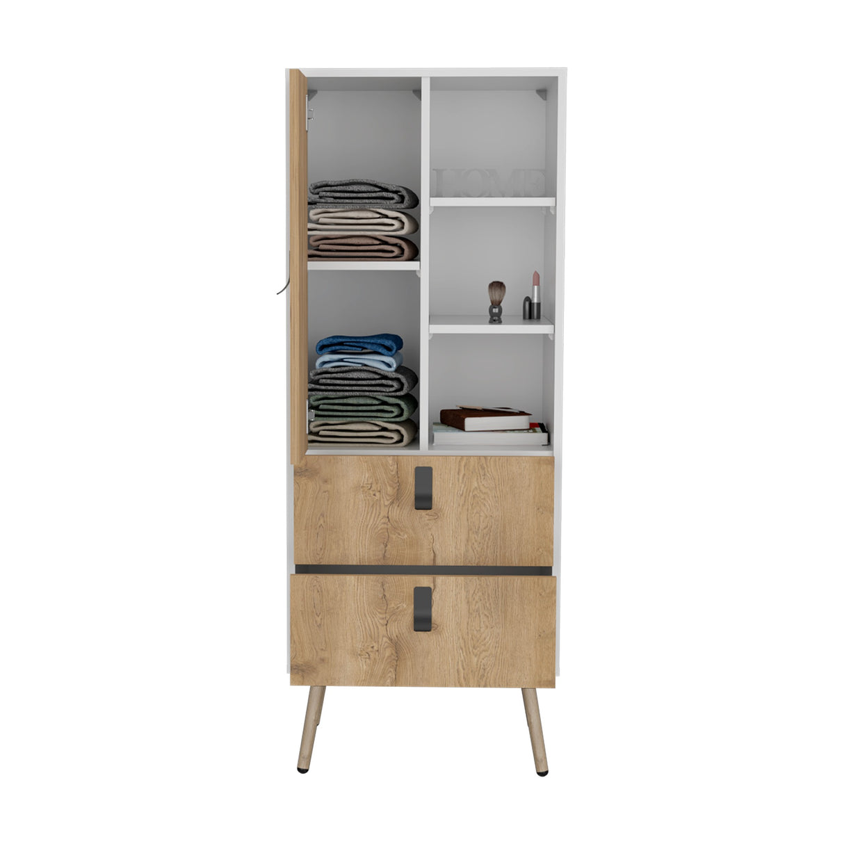 Cómoda Alta Huna Macadamia 51x131cm con Dos Cajones - Cajoneras y Comodas | Bylmo