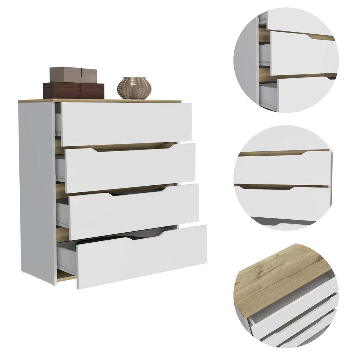 Cómoda Zoe Blanca Nevado 80x89cm con Cuatro Cajones - Cajoneras y Comodas | Bylmo