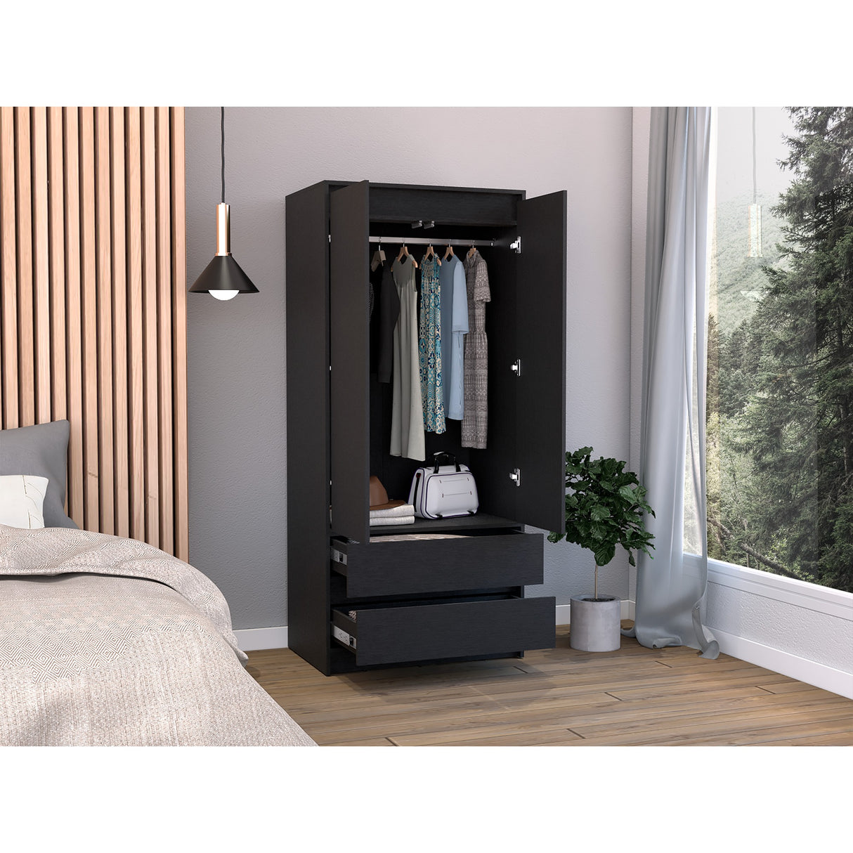 Closet Austin Wengue 80x180cm con Dos Cajones - Closets | Bylmo