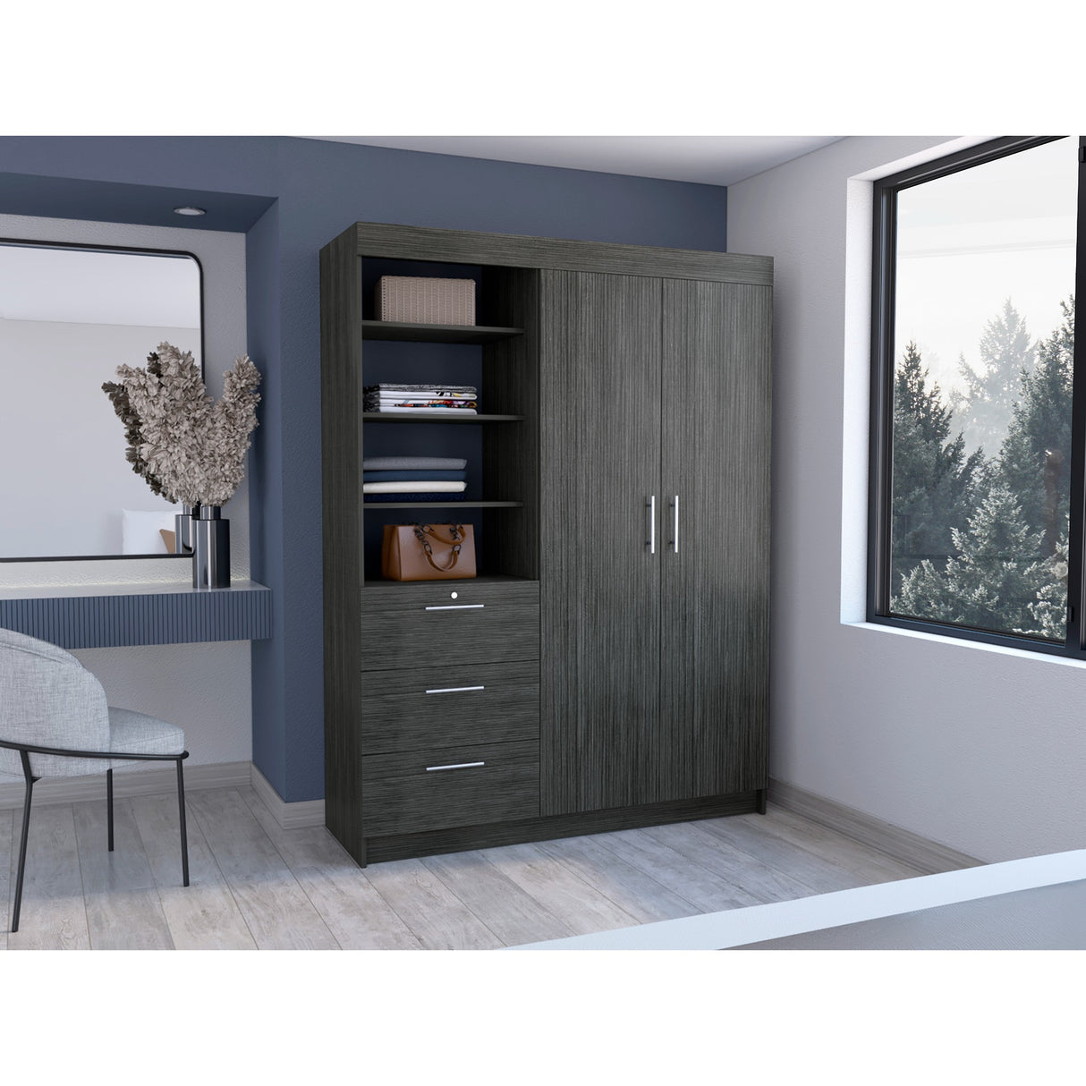 Closet Kenya Roble Gris 150x200.75cm con Tres Cajones - Closets | Bylmo