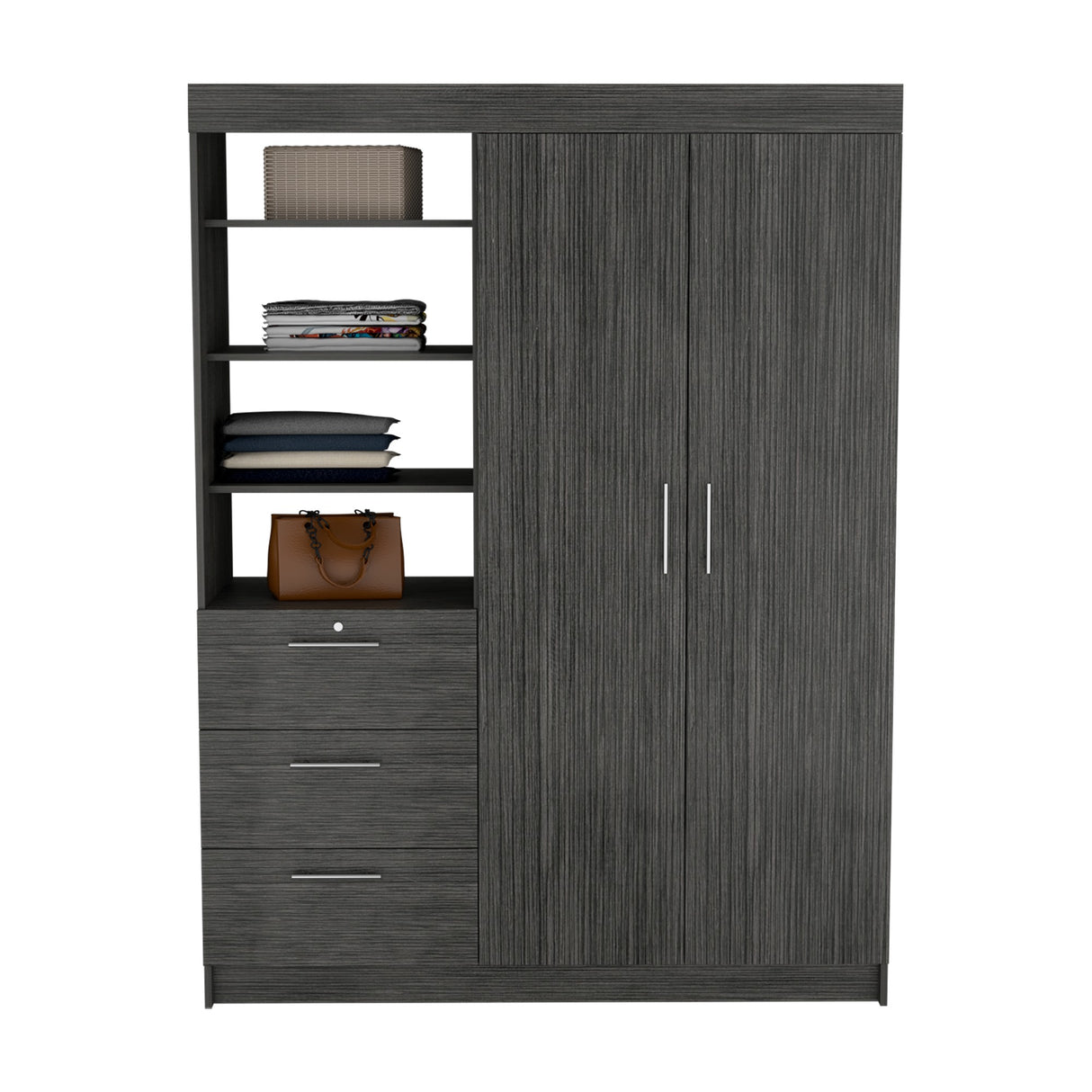 Closet Kenya Roble Gris 150x200.75cm con Tres Cajones - Closets | Bylmo