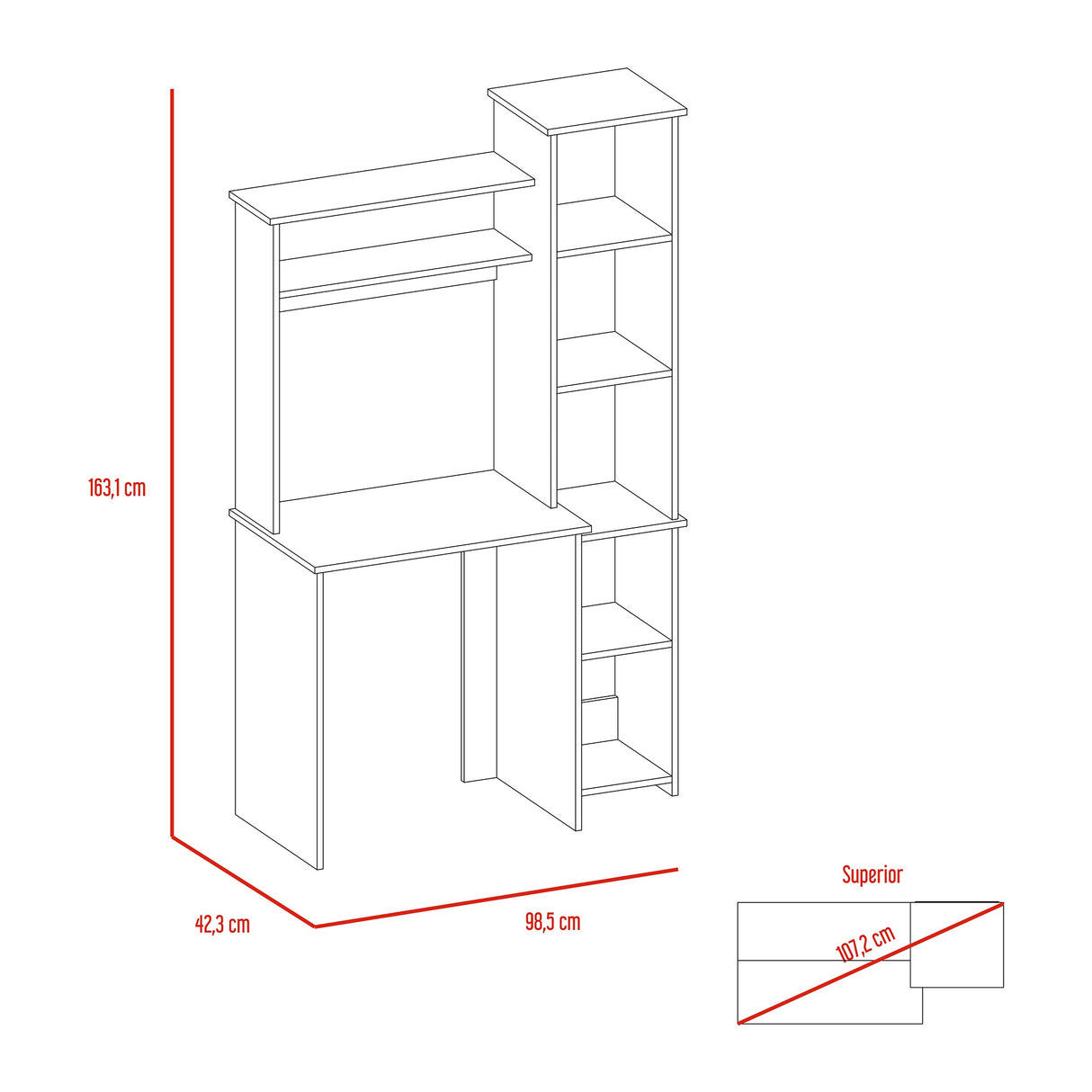 Centro de Computo Heinrich Duna con Blanco 98.5x163.1cm con Organizador de Libros - Escritorios | Bylmo