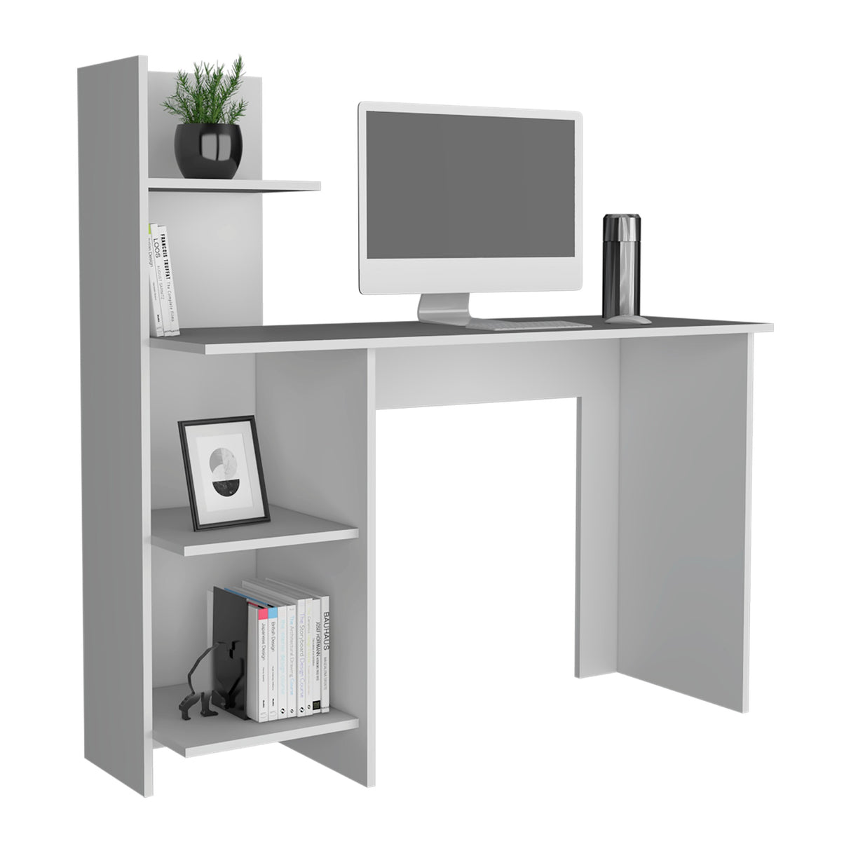 Escritorio Vilna Blanco 120x120.6cm con Organizador de Libros - Escritorios | Bylmo