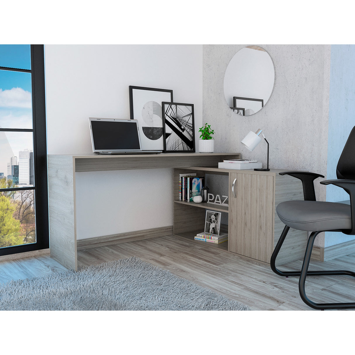 Escritorio Axis Ceniza 151.5x76.5cm con Organizador de Libros - ESCRITORIOS | Bylmo