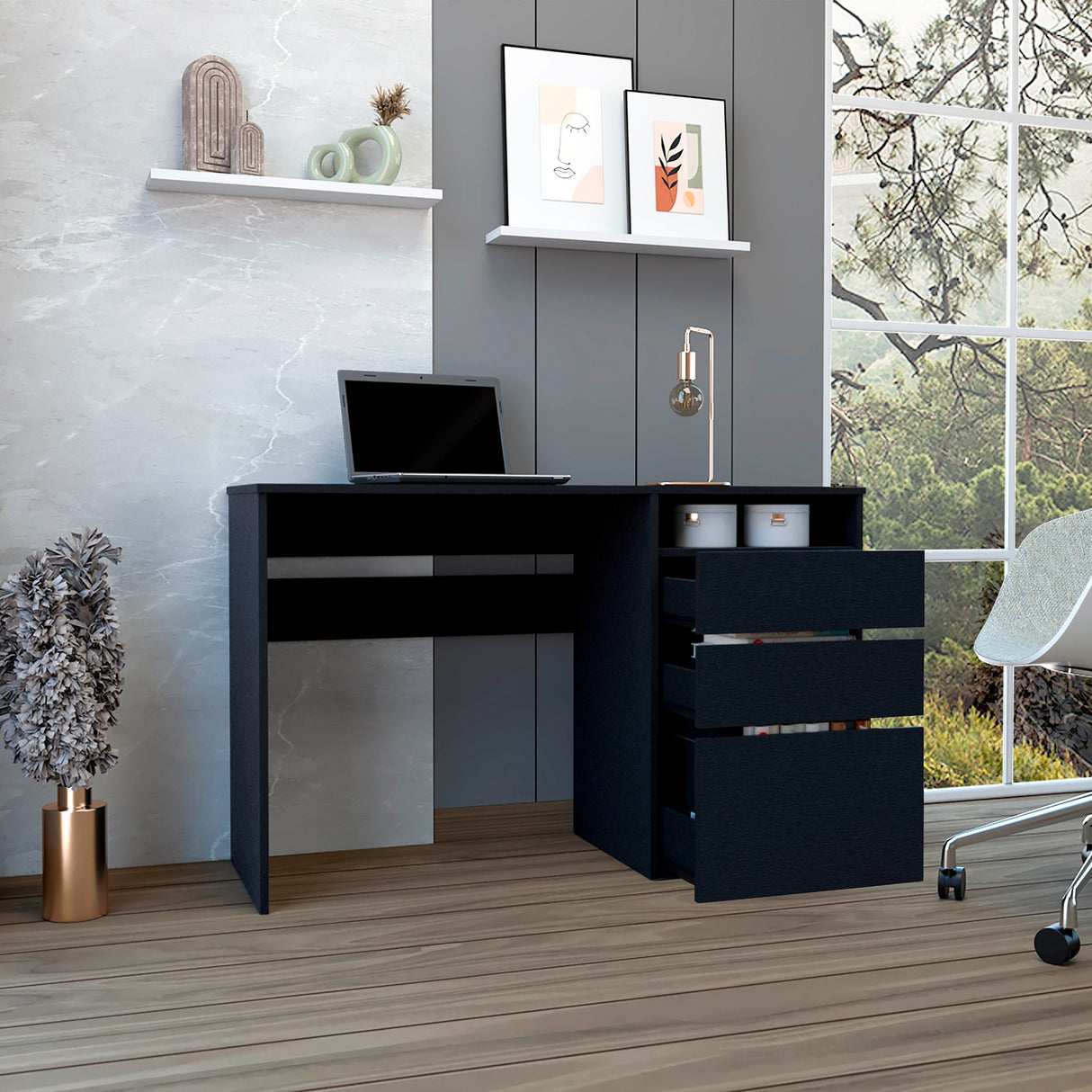 Escritorio Dublin Wengue 120.5x75.1cm Con Dos Cajones y Archivador - Escritorios | Bylmo