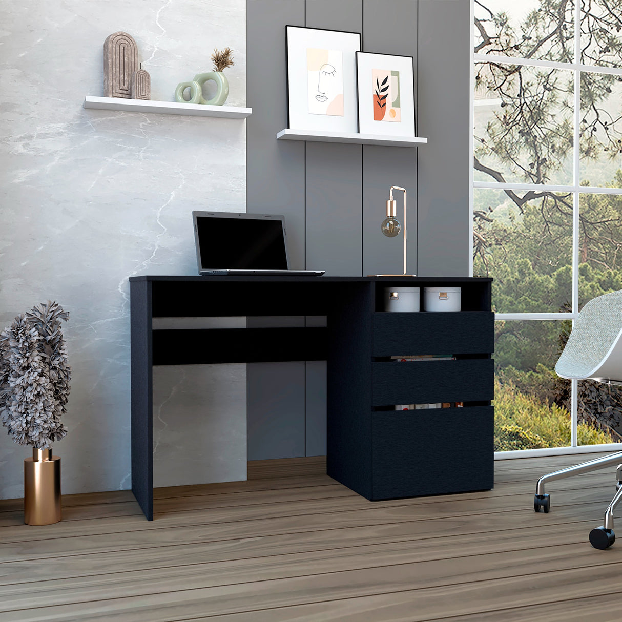 Escritorio Dublin Wengue 120.5x75.1cm Con Dos Cajones y Archivador - Escritorios | Bylmo