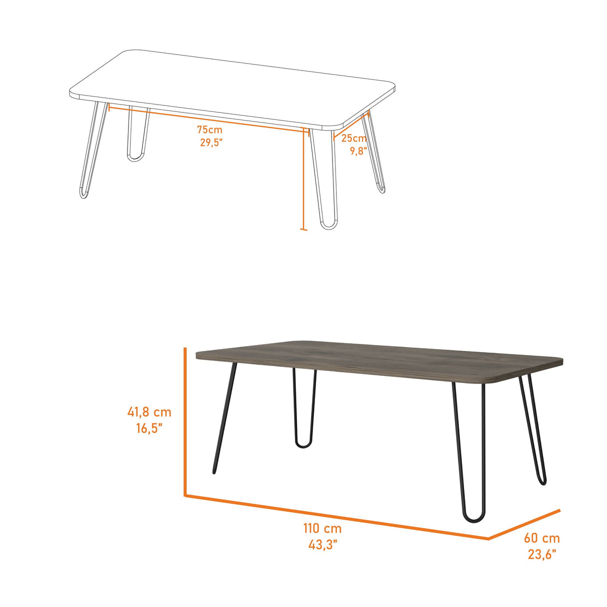 Mesa de Centro Andorra Bellota 110x41.8cm con Patas - Mesas de Centro | Bylmo