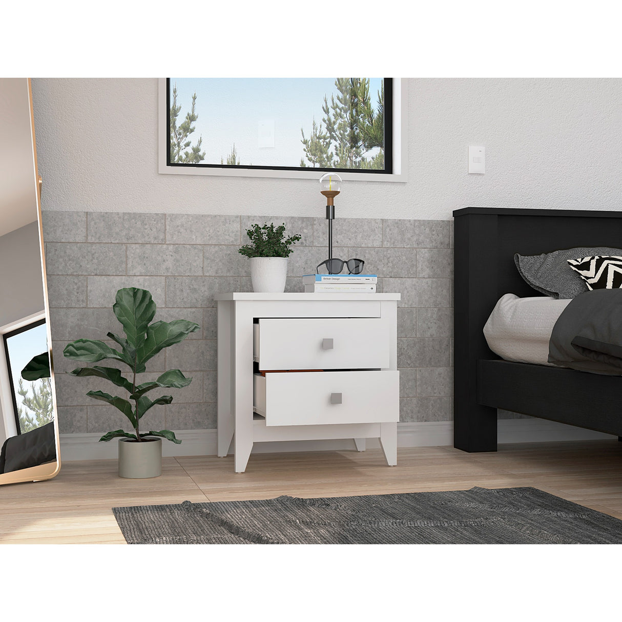 Mesa de Noche Amara Blanca 60x61.6 cm con Dos Cajones - Mesas de Noche | Bylmo