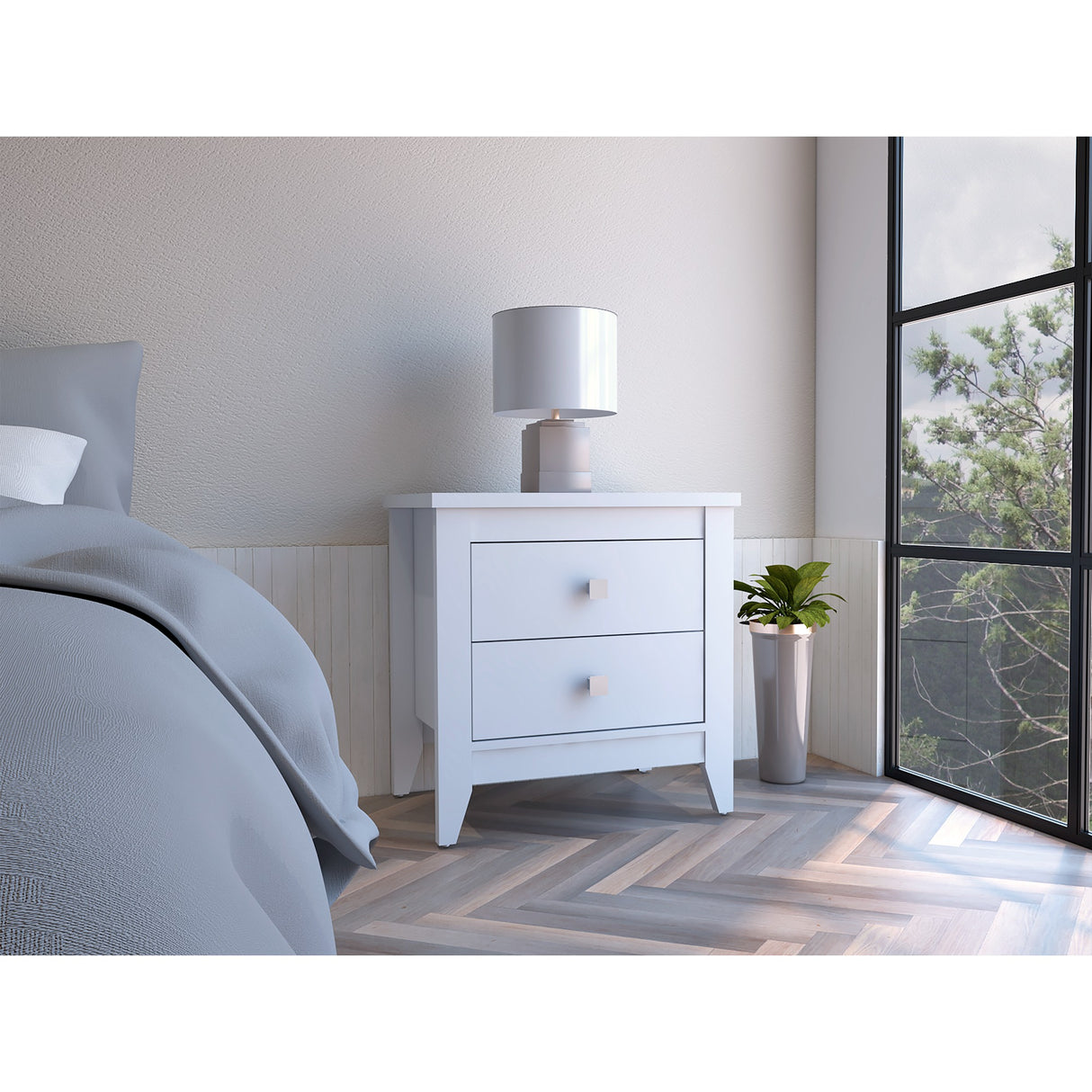 Mesa de Noche Amara Blanca 60x61.6 cm con Dos Cajones - Mesas de Noche | Bylmo