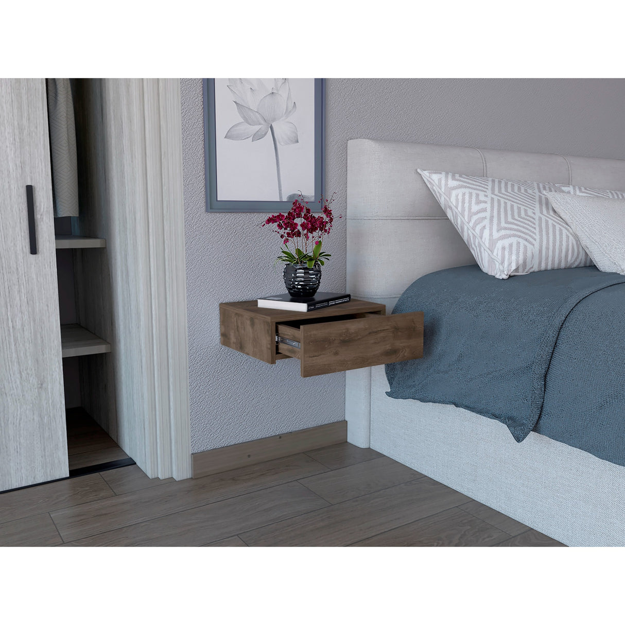 Mesa de Noche Milano Bellota 40x13cm Flotante con Un Cajón - Mesas de Noche | Bylmo