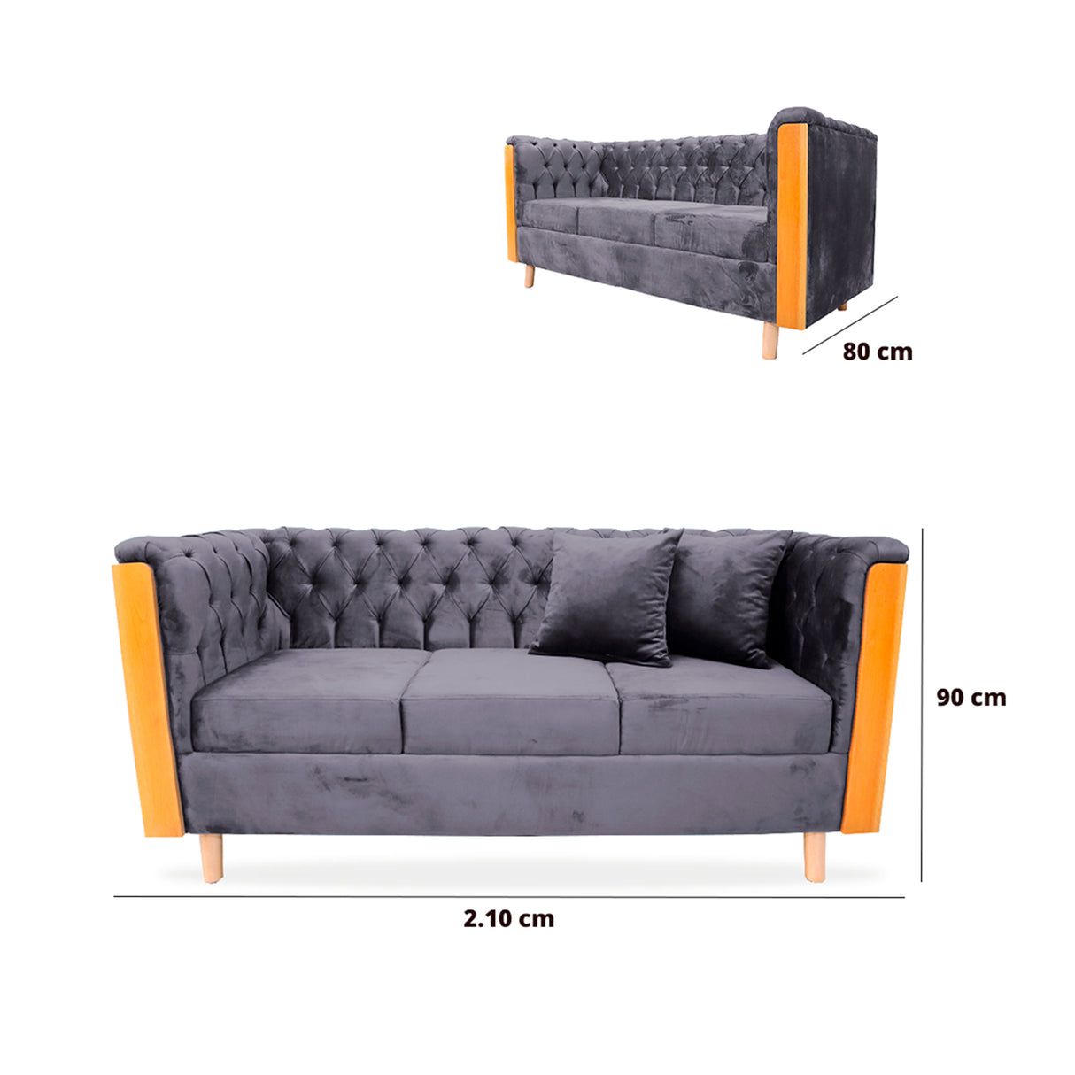 Sofá Steiner Gris 210x80cm Con Dos Cojines - Sofas y Poltronas | Bylmo