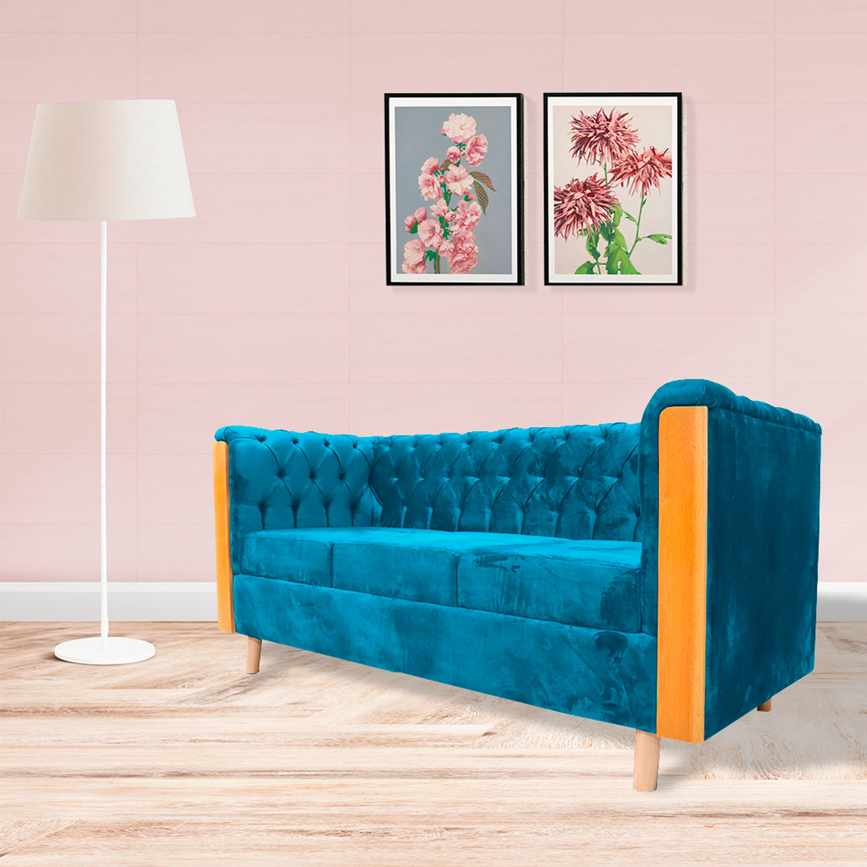 Sofá Steiner Turquesa 210x80cm Con Dos Cojines - Sofas y Poltronas | Bylmo