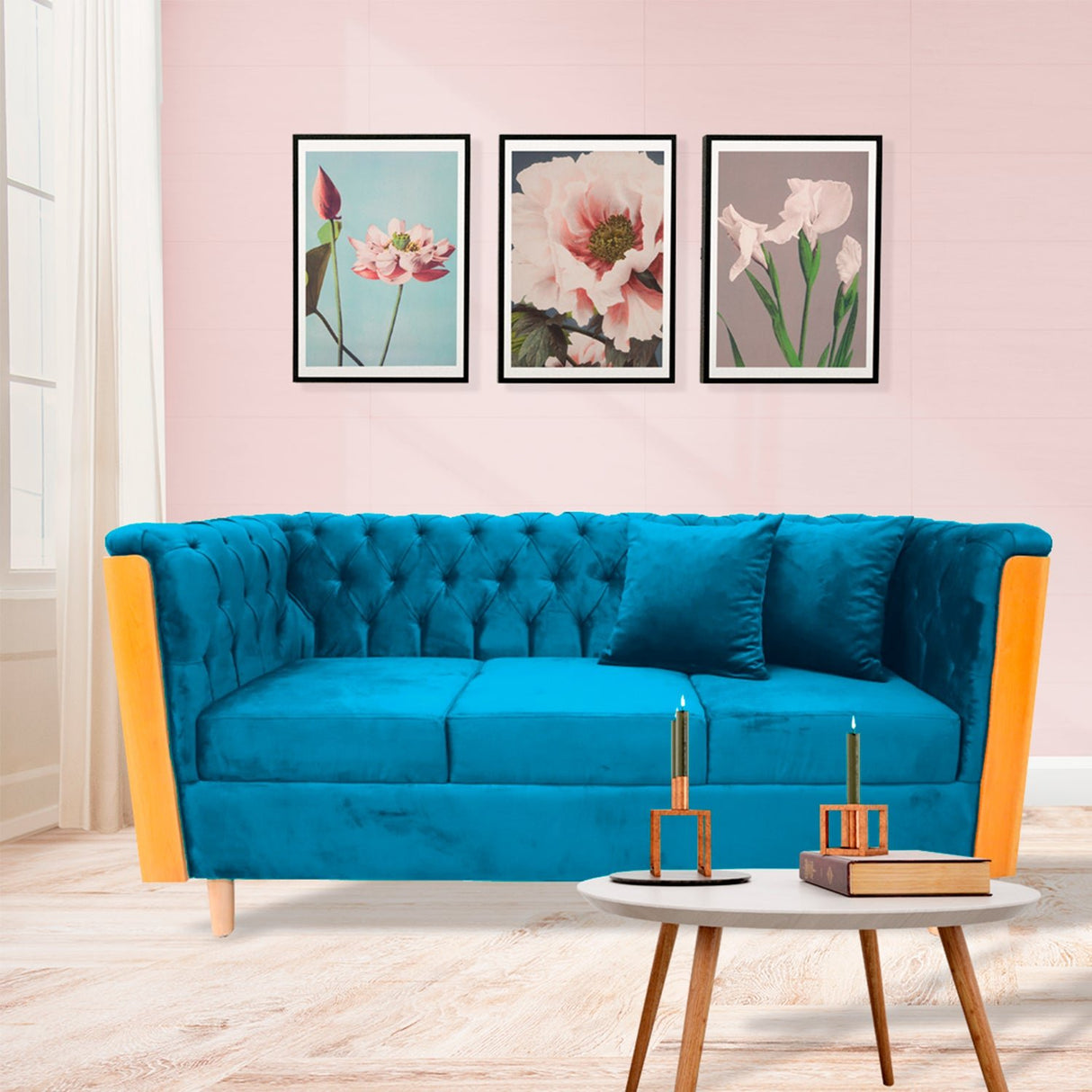 Sofá Steiner Turquesa 210x80cm Con Dos Cojines - Sofas y Poltronas | Bylmo