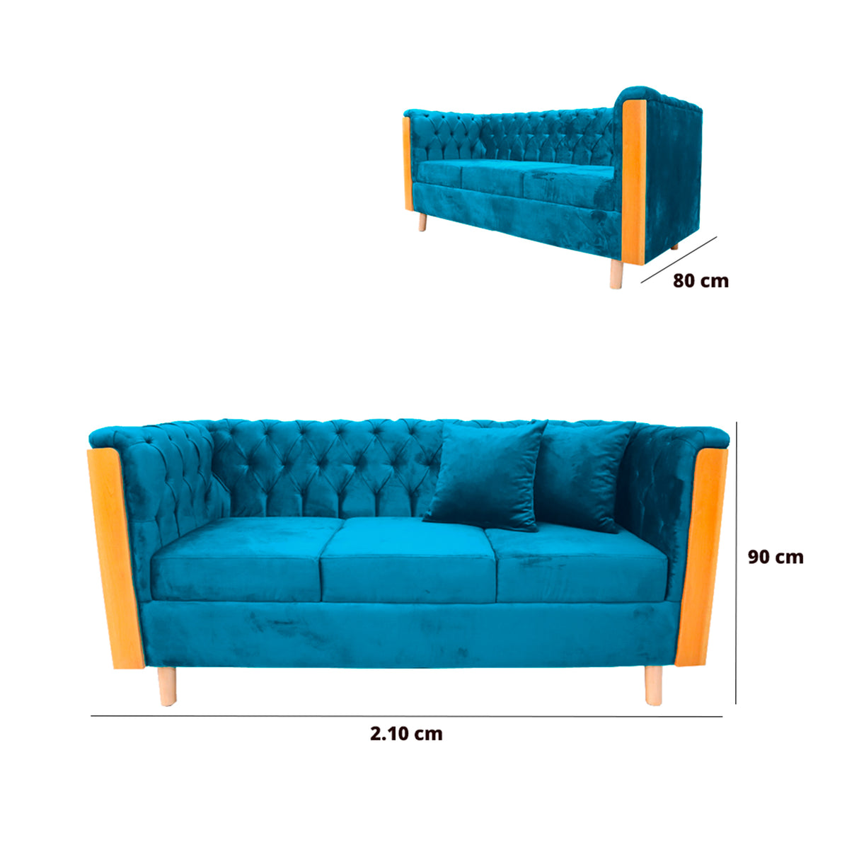Sofá Steiner Turquesa 210x80cm Con Dos Cojines - Sofas y Poltronas | Bylmo