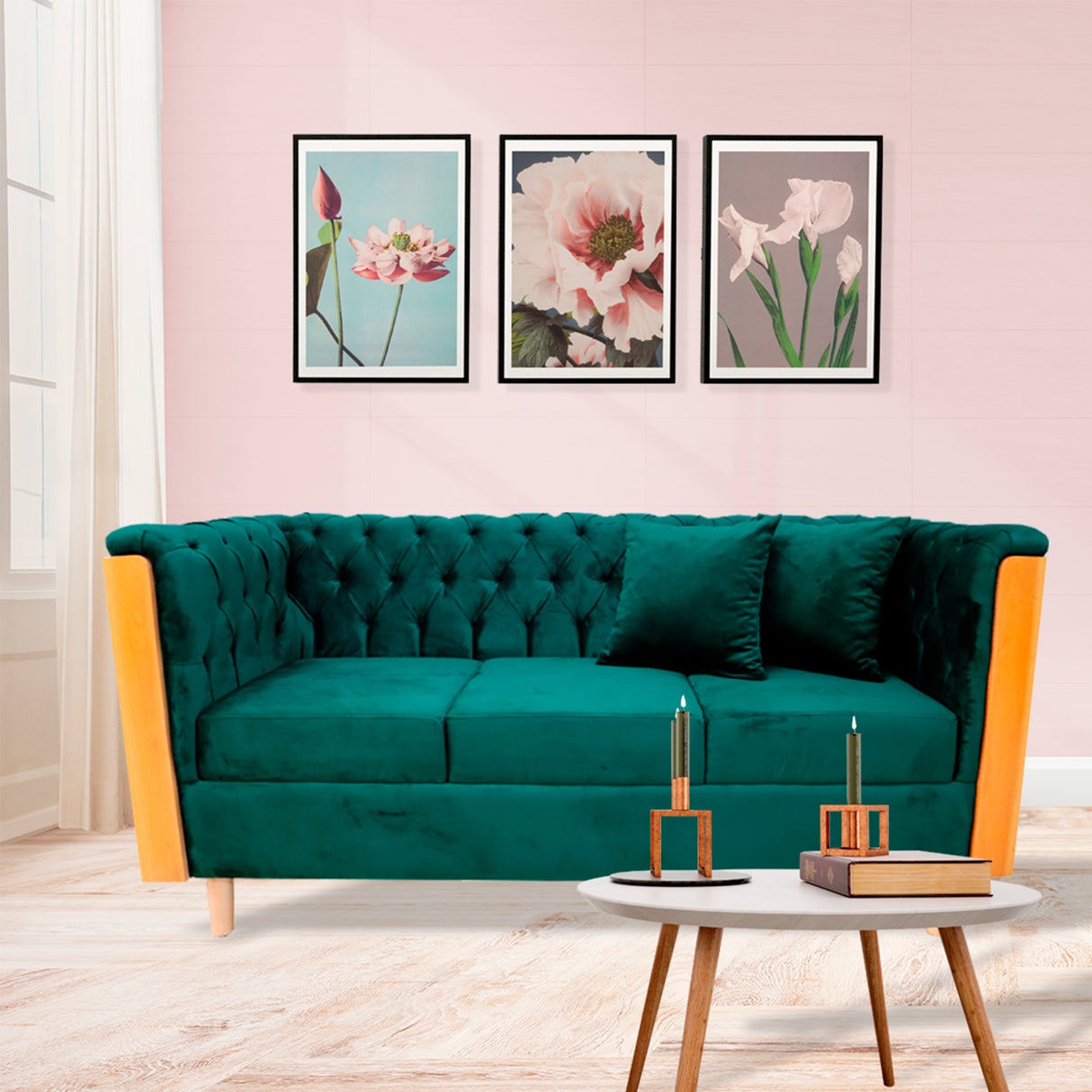 Sofá Steiner Verde 210x80cm Con Dos Cojines - Sofas y Poltronas | Bylmo