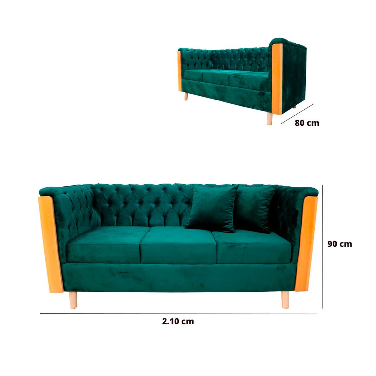 Sofá Steiner Verde 210x80cm Con Dos Cojines - Sofas y Poltronas | Bylmo