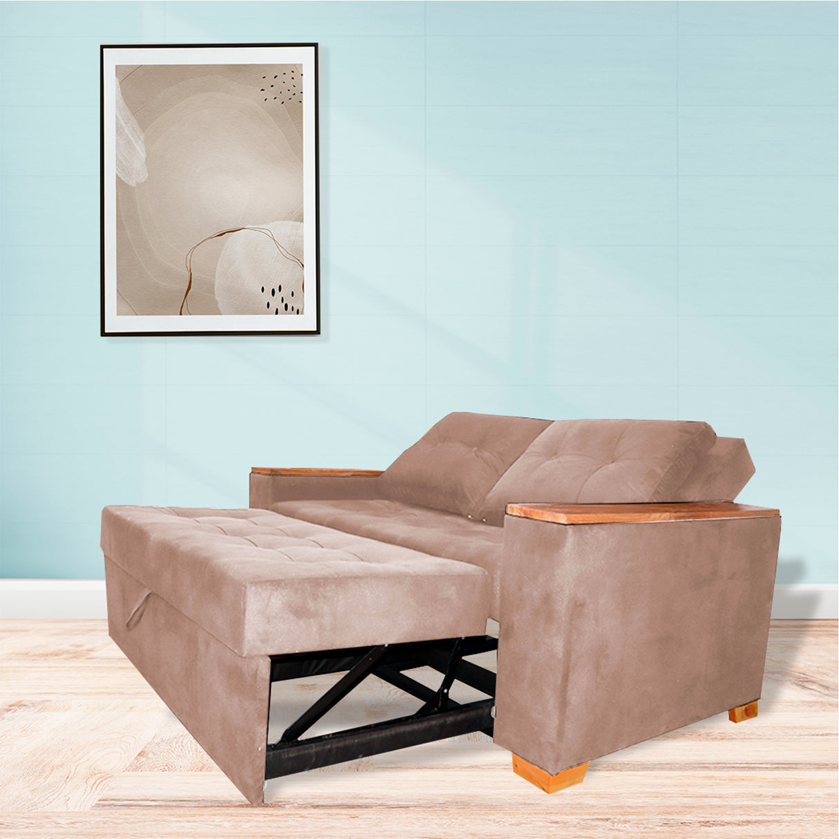 Sofá Cama Weber Camel 180x90cm con Cuatro Cojines - Sofas y Poltronas | Bylmo