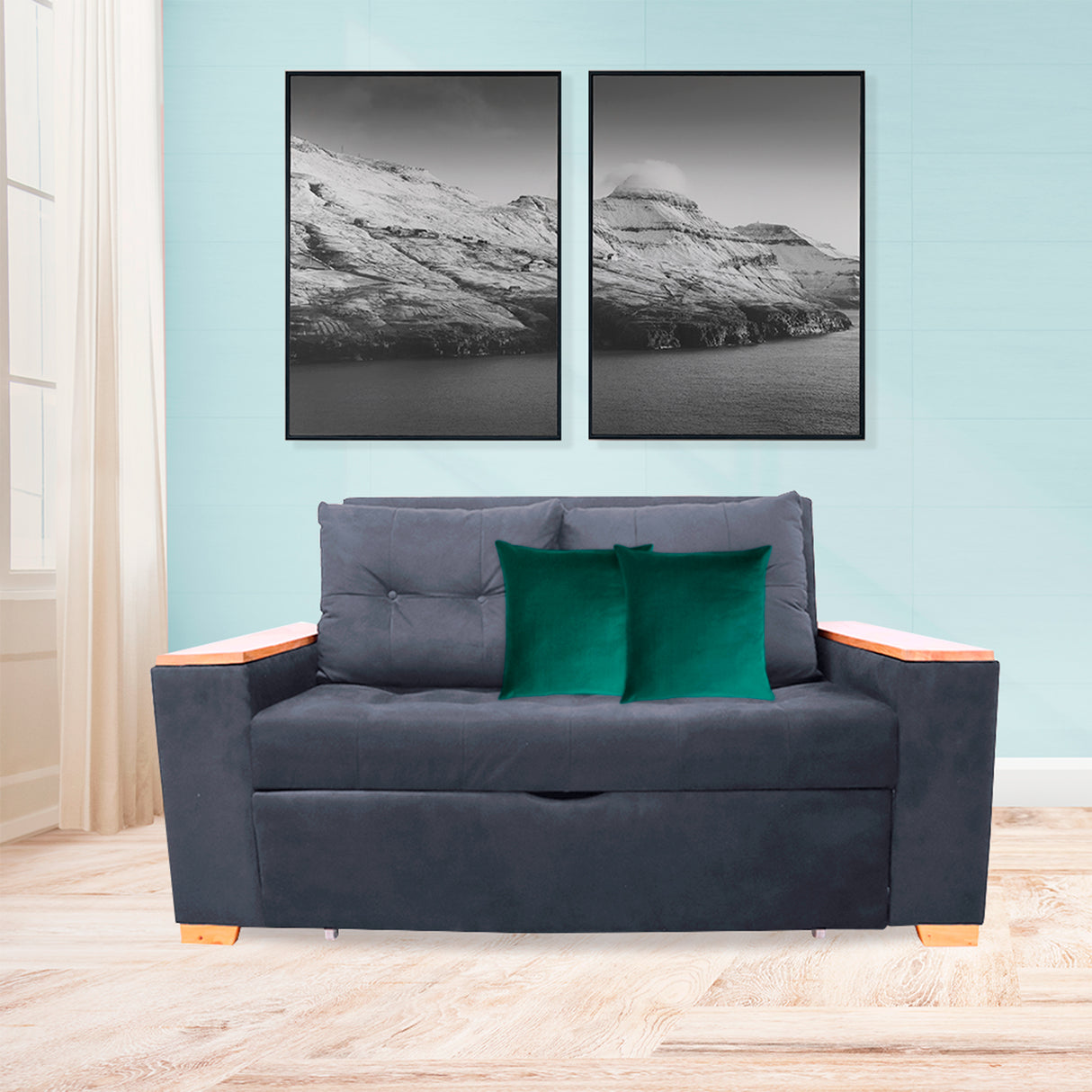 Sofá Cama Weber Gris 180x90cm con Cuatro Cojines - Sofas y Poltronas | Bylmo