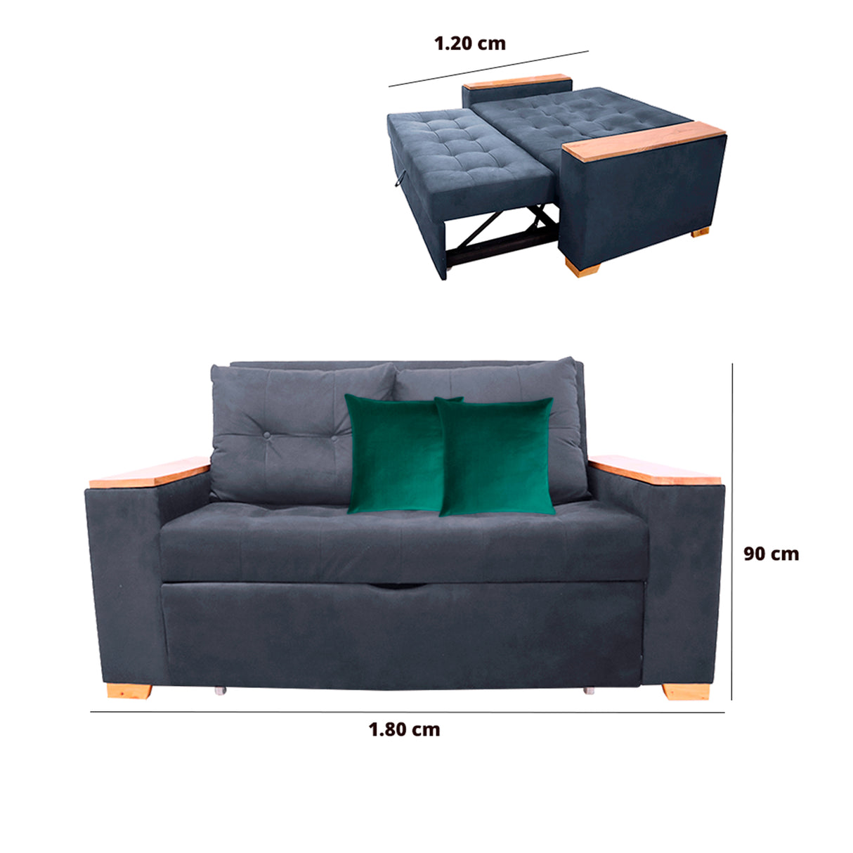 Sofá Cama Weber Gris 180x90cm con Cuatro Cojines - Sofas y Poltronas | Bylmo