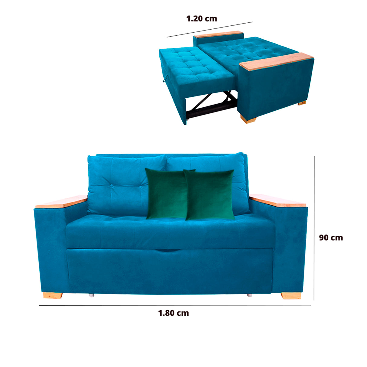 Sofá Cama Weber Turquesa 180x90cm con Cuatro Cojines - Sofas y Poltronas | Bylmo