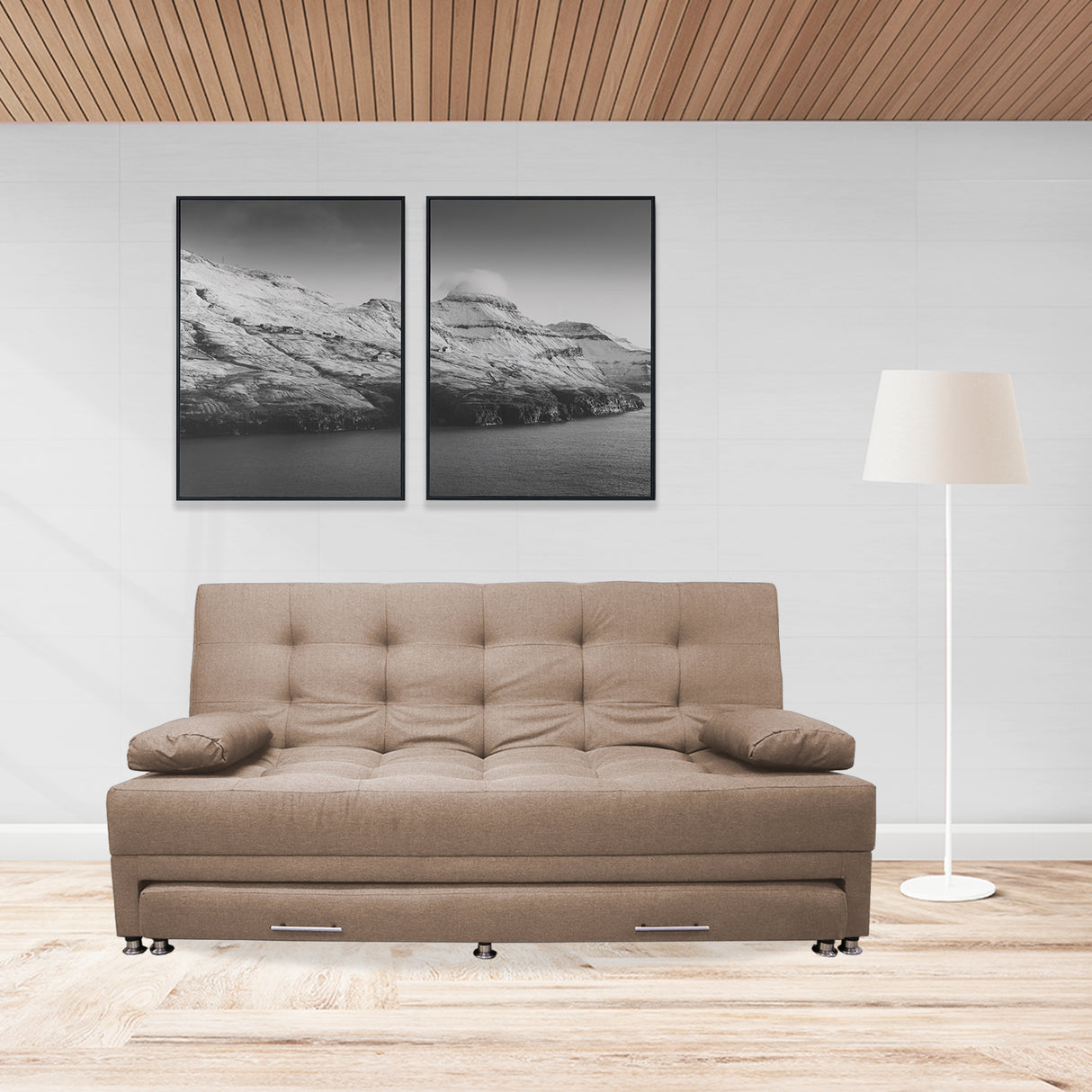 Sofá Cama Portmann Camel 190x95cm con Cuatro Cojines - Sofas y Poltronas | Bylmo