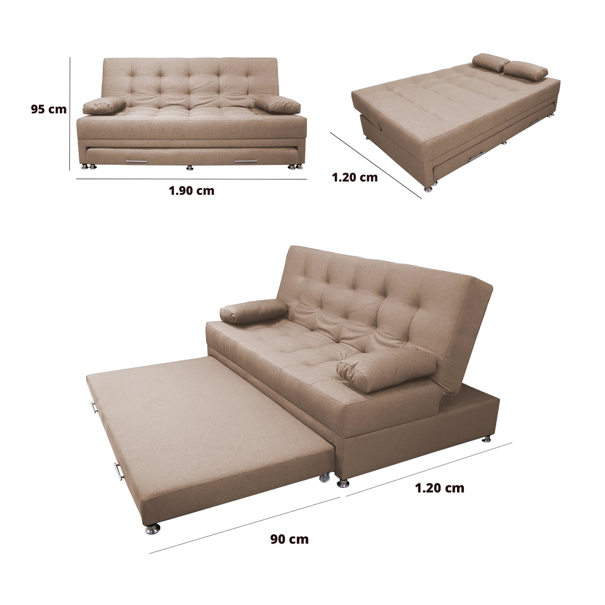 Sofá Cama Portmann Camel 190x95cm con Cuatro Cojines - Sofas y Poltronas | Bylmo