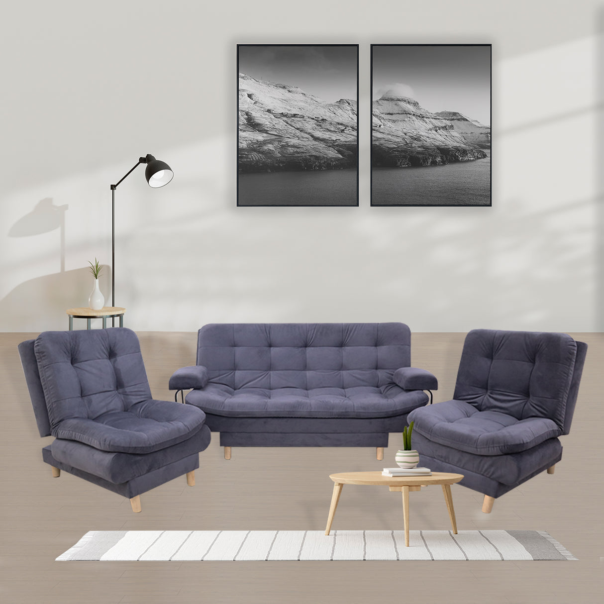 Sala Clic Clac Keller Gris 175x90cm con Dos Sillas Clic Clac y Un Sofá Cama - Sofas y Poltronas | Bylmo