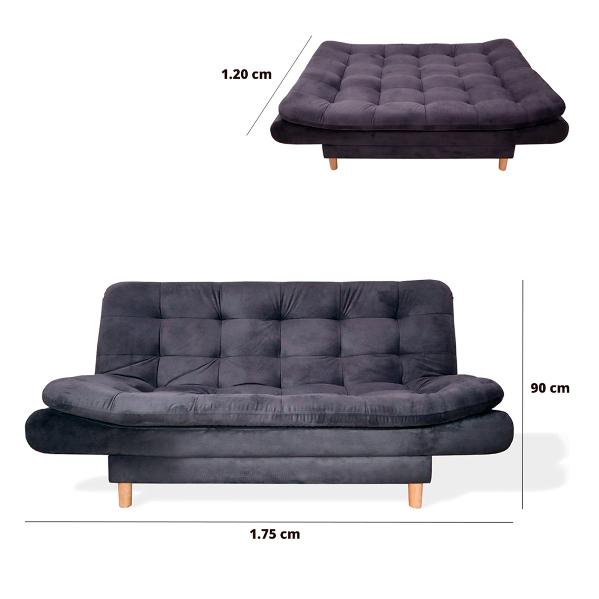 Sofá Cama Meier Gris 175x90cm con Dos Cojines - Sofas y Poltronas | Bylmo