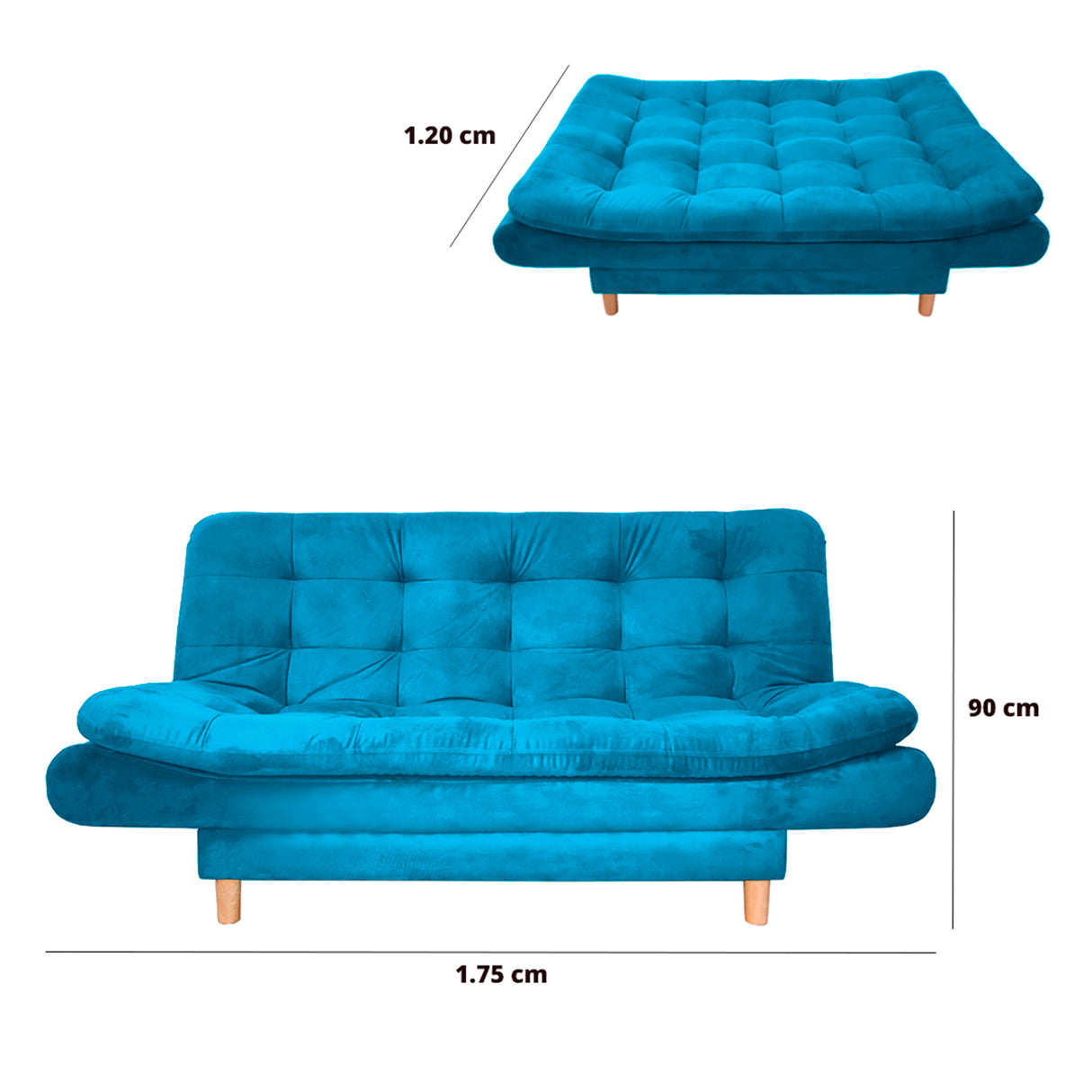 Sofá Cama Meier Turquesa 175x90cm con Dos Cojines - Sofas y Poltronas | Bylmo