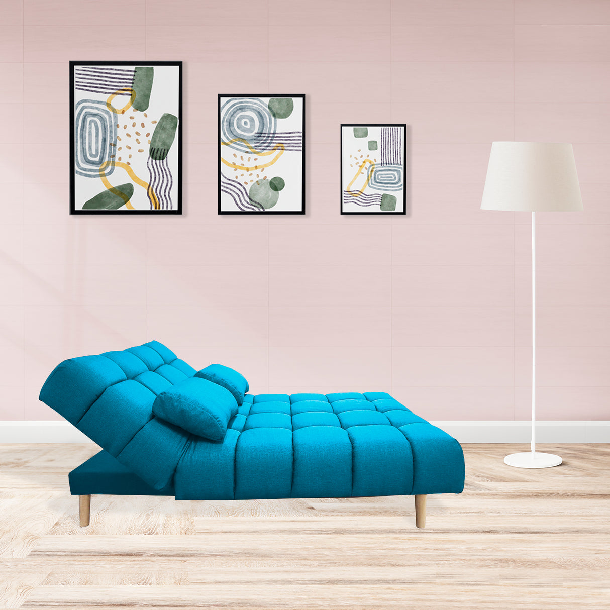 Sofá Cama Baumann Turquesa 180x90cm con Cuatro Cojines - Sofas y Poltronas | Bylmo